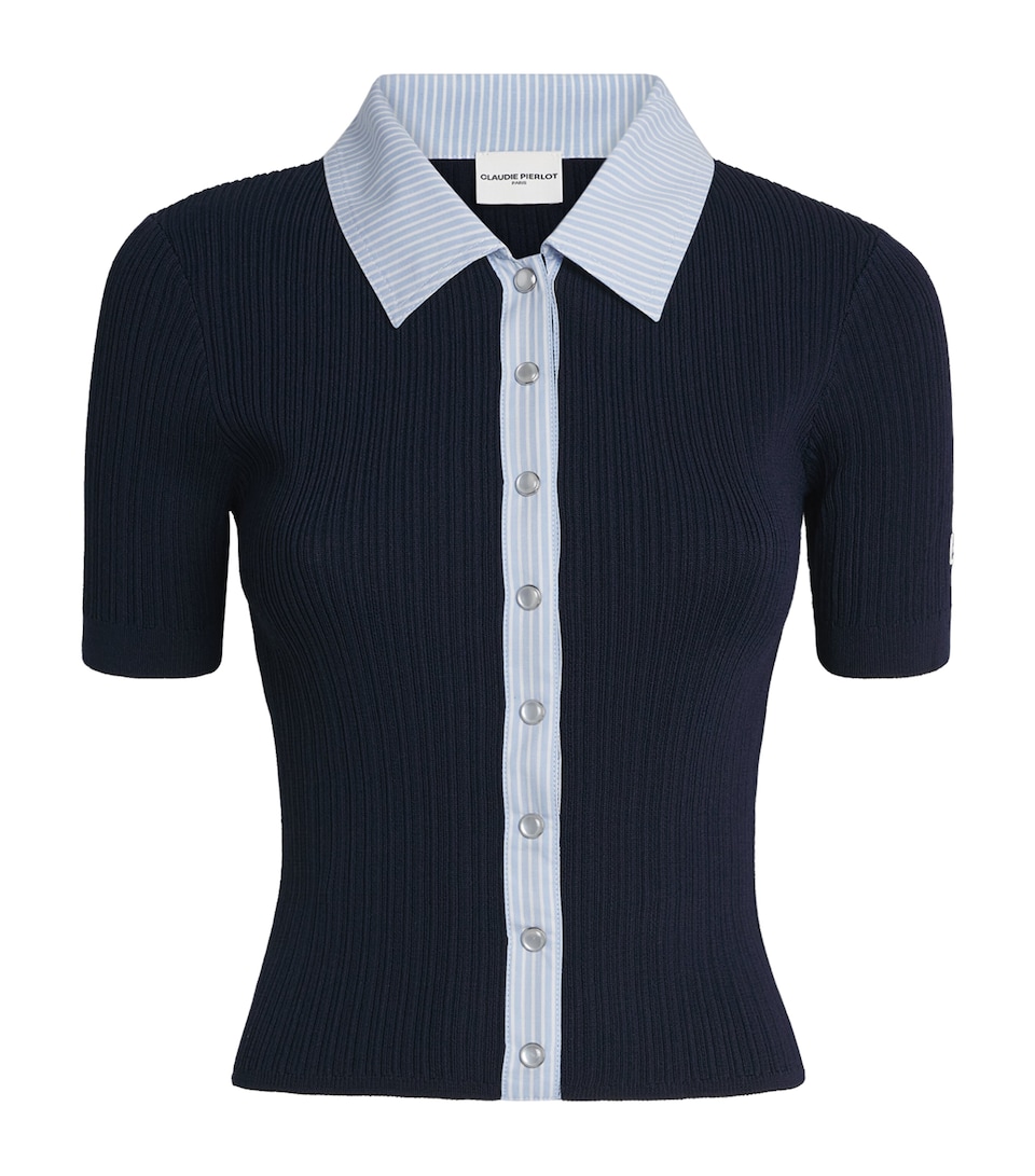 Claudie Pierlot Womens Rib-Knit Top Navy