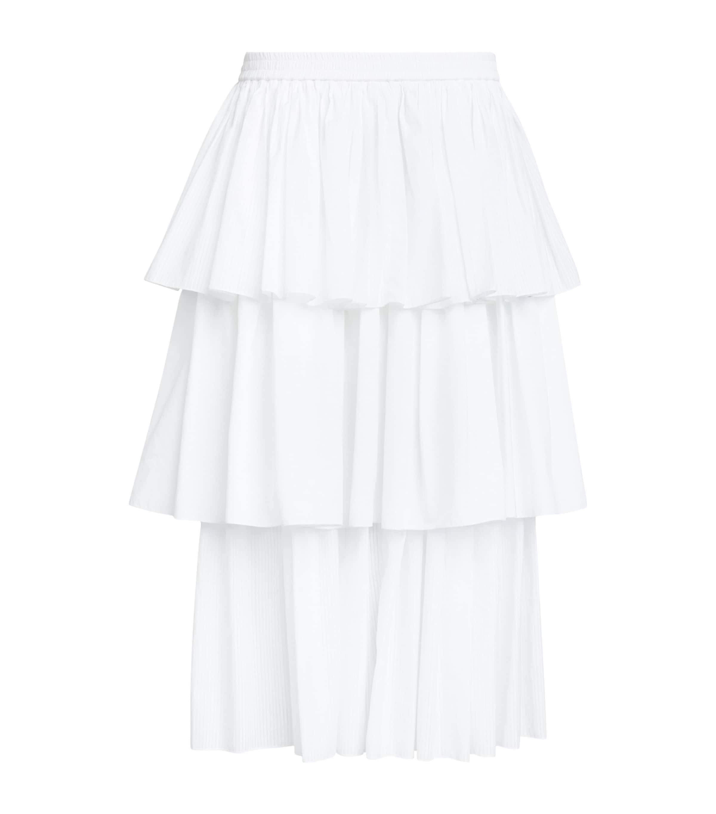 Alaïa Womens Cotton Tiered Midi Skirt White