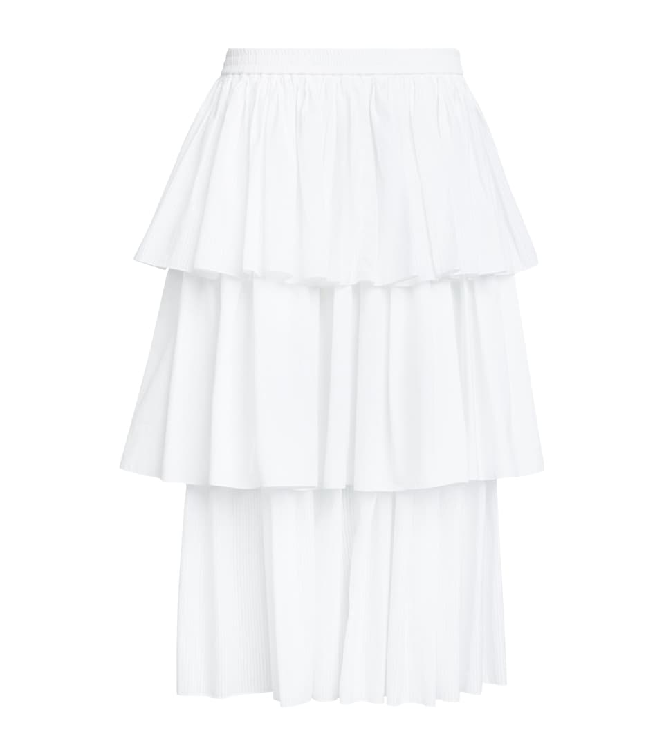 Alaïa Womens Cotton Tiered Midi Skirt White