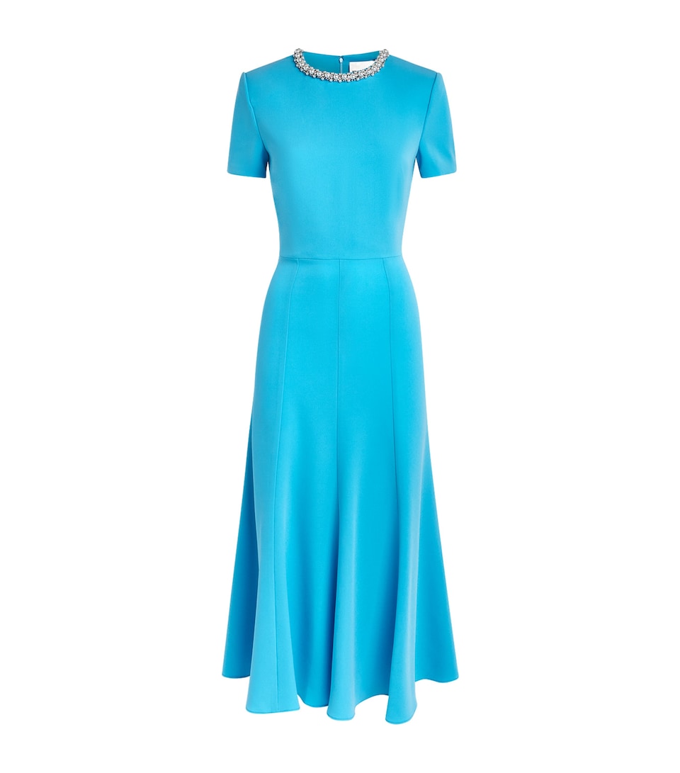 Roland Mouret Womens Pearl-Neck Midi Dress Dark Topaz