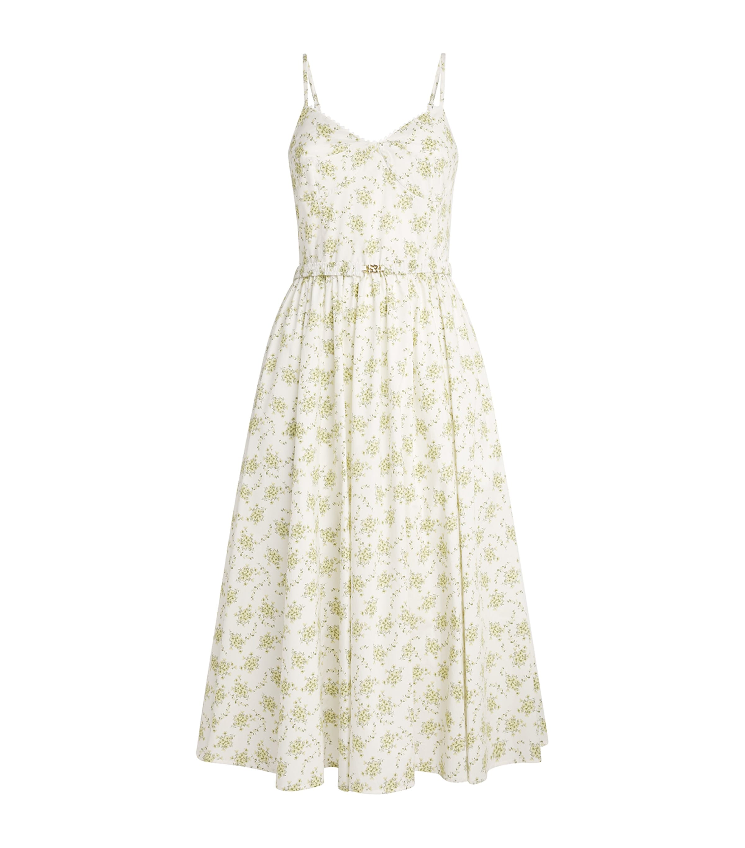 Sandro Paris Womens Cotton Floral Midi Dress Olive / Ecru