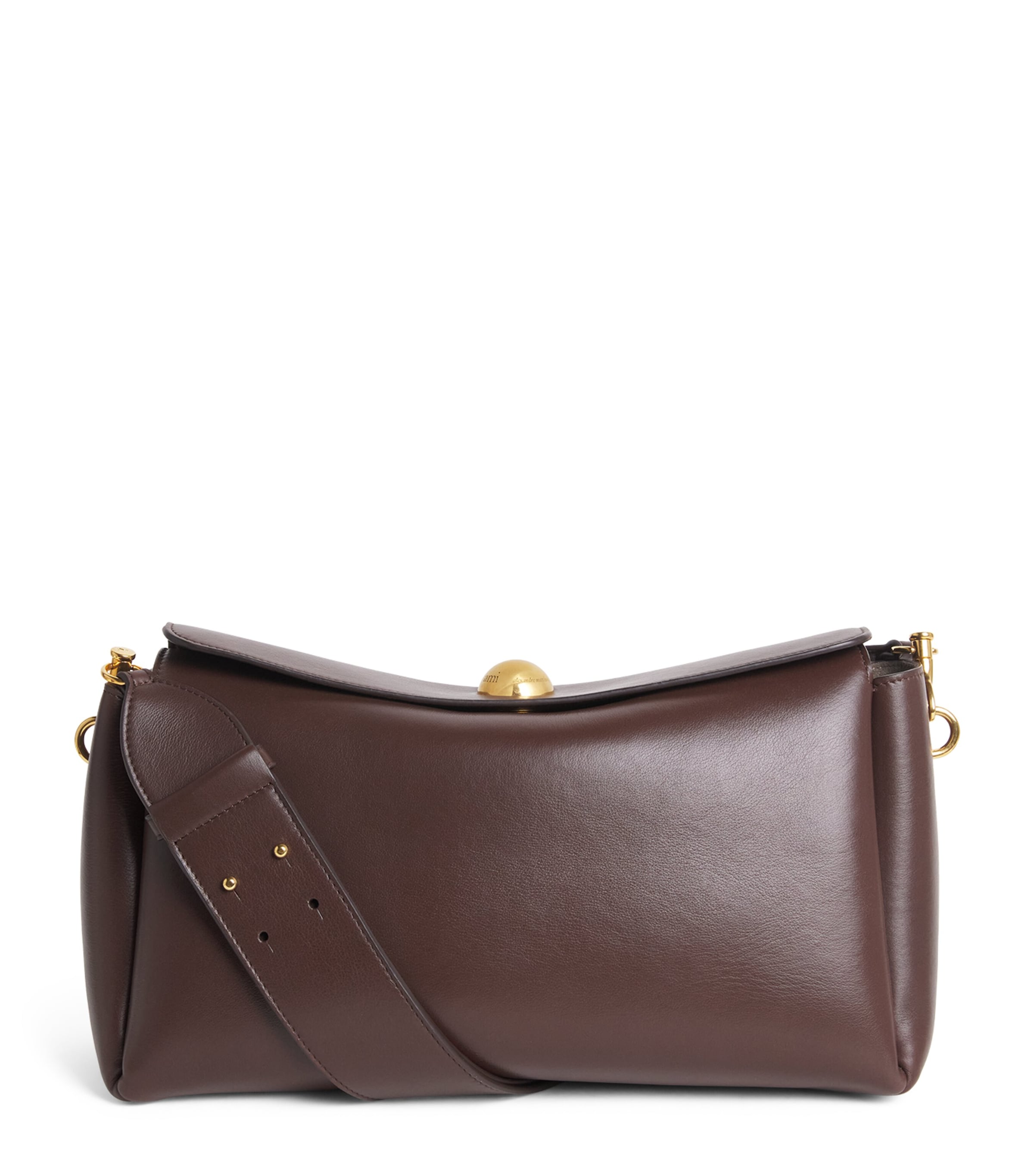AMI Paris Medium Leather Carrousel Shoulder Bag Chocolat
