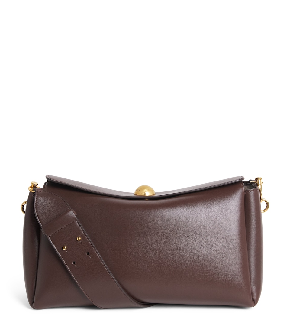 AMI Paris Medium Leather Carrousel Shoulder Bag Chocolat