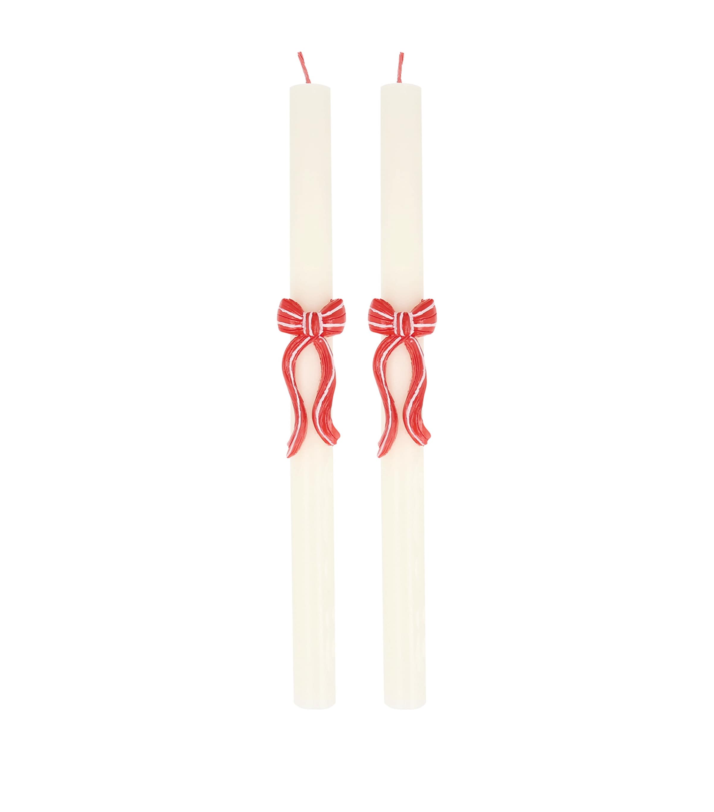 Meri Meri Stripe Bow Table Candles (Set of 2) Red