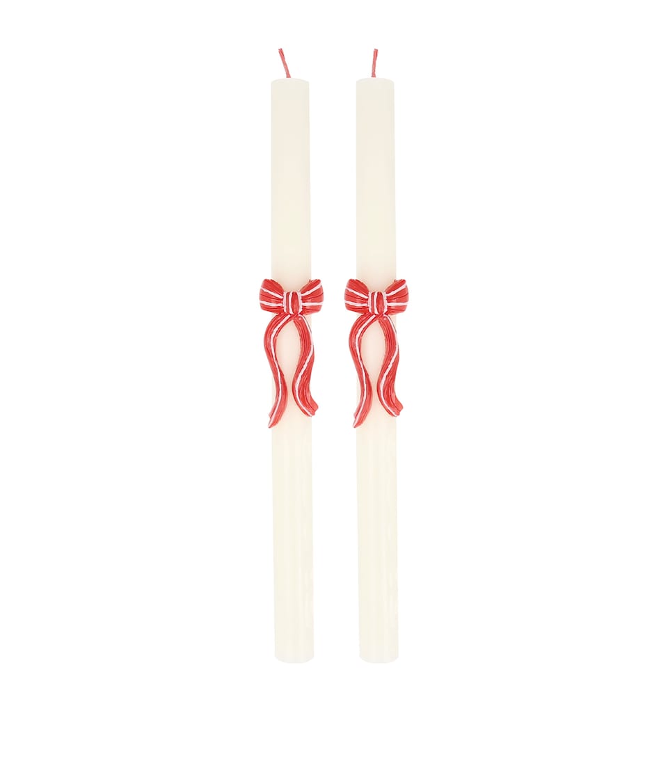 Meri Meri Stripe Bow Table Candles (Set of 2) Red