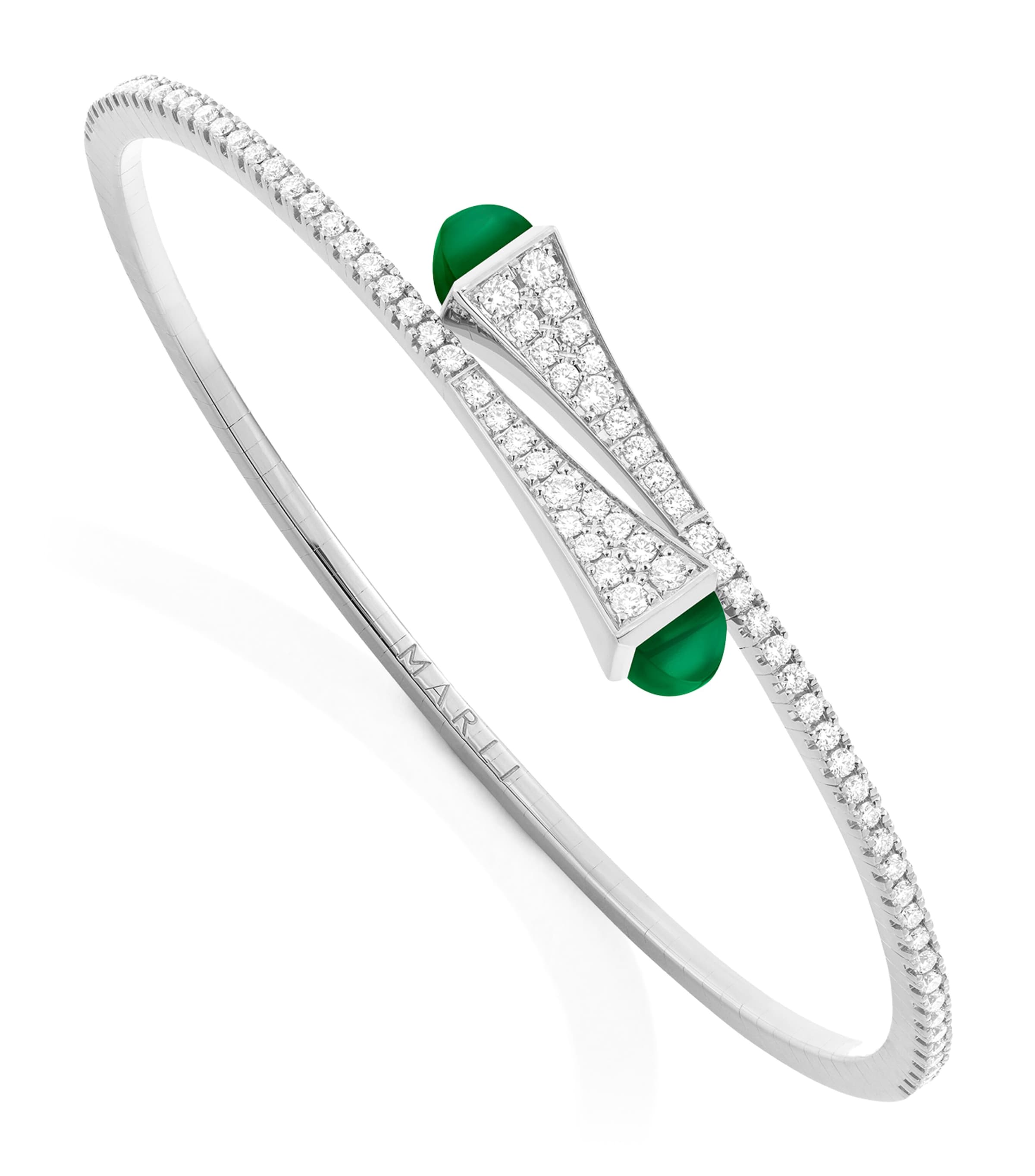 White Gold, Diamond and Green Agate Cleo Slip-On Bracelet