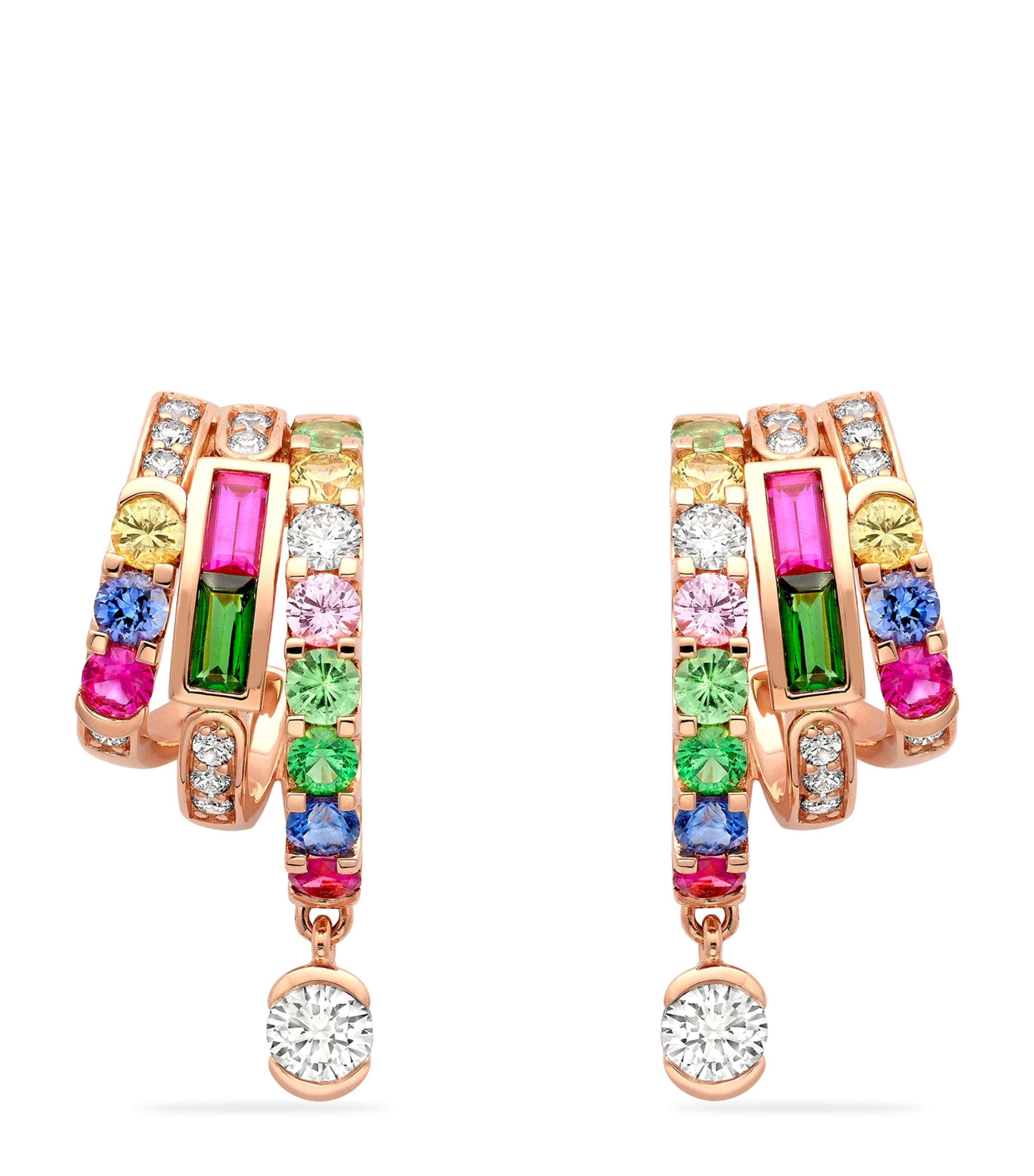 Boodles Rose Gold, Diamond, Sapphire, Ruby and Tsavorite Play of Light Hoop Earrings Rose Gold
