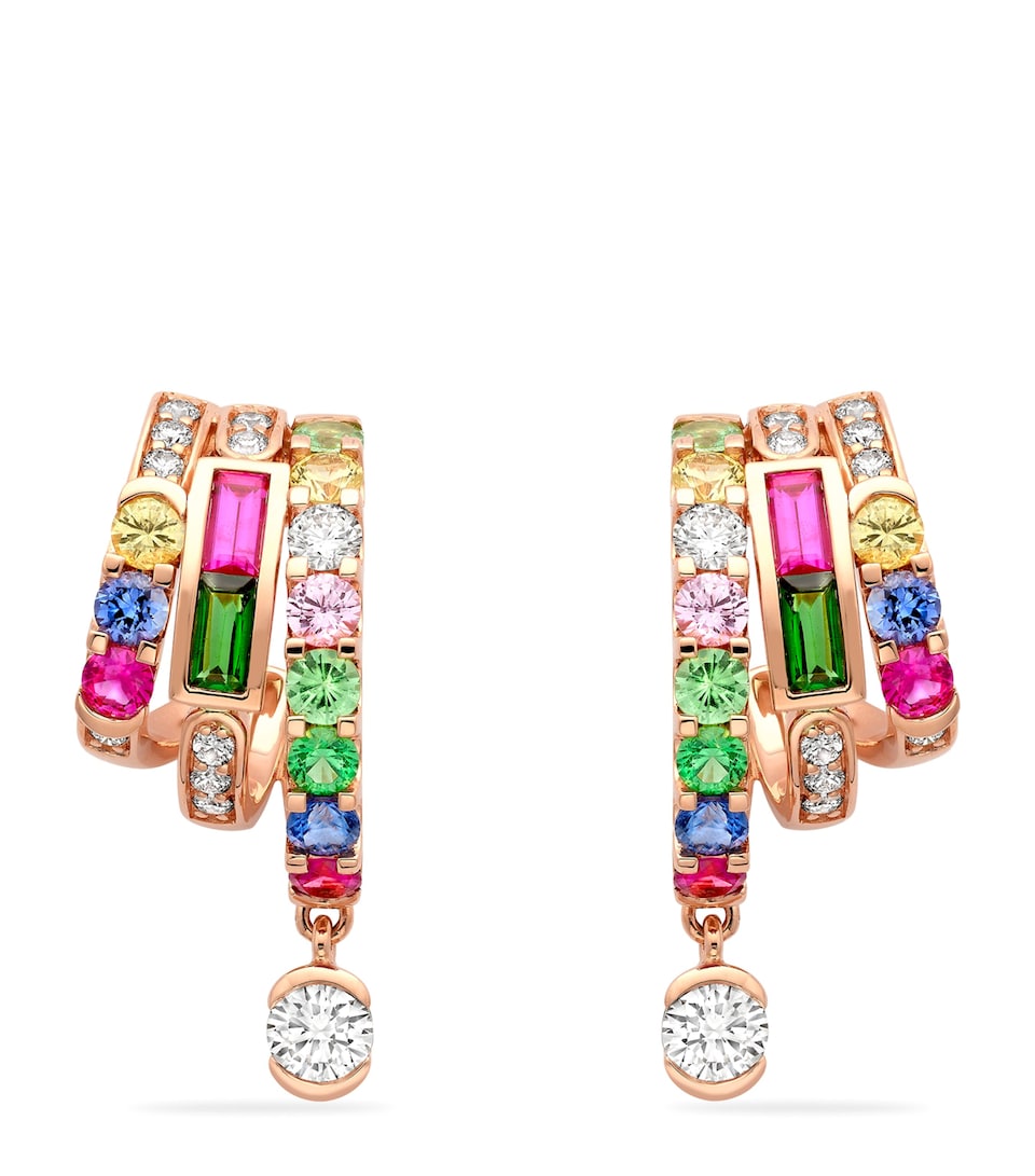 Boodles Rose Gold, Diamond, Sapphire, Ruby and Tsavorite Play of Light Hoop Earrings Rose Gold