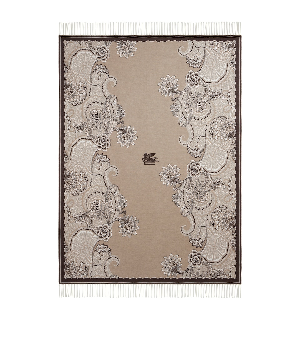 Etro Wool Bloom Jacquard Throw (140cm x 180cm) Khaki