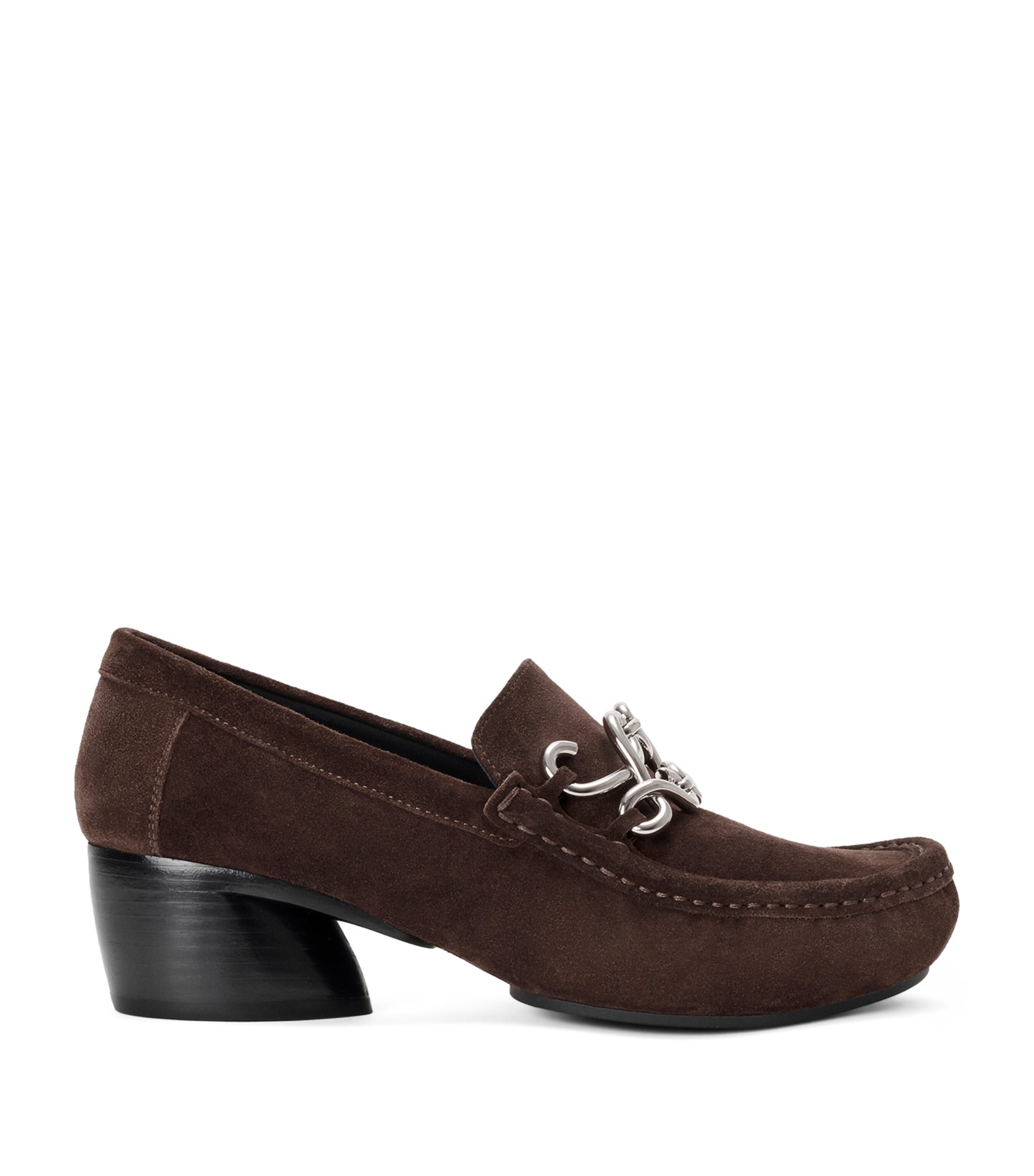 LOEWE Leather Oval Double L Heeled Loafers 45 Dark Chocolate