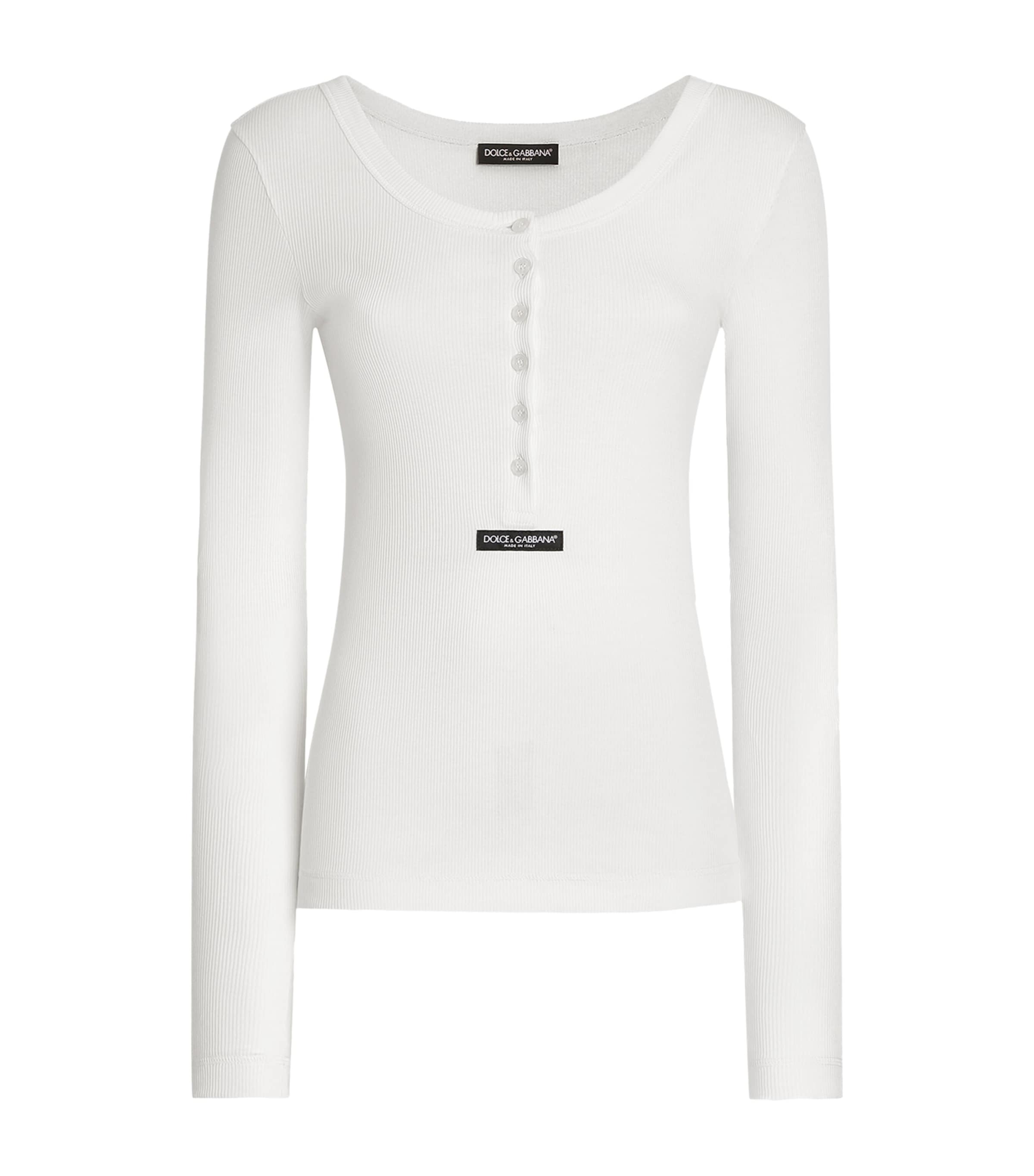 Dolce&Gabbana Womens Ribbed Long Sleeve Henley T-Shirt Natu