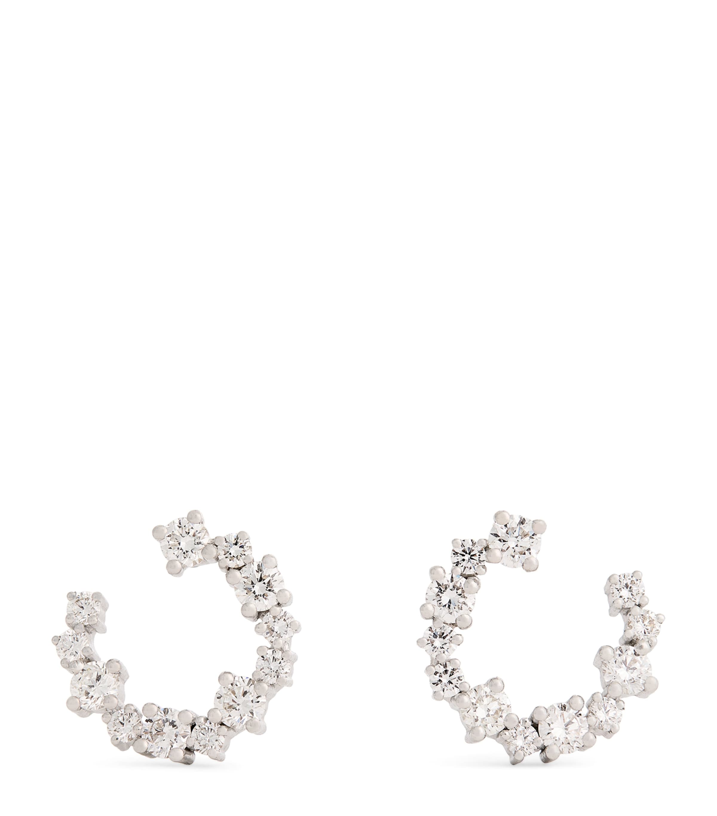 Mini White Gold and Diamond Hoop Earrings
