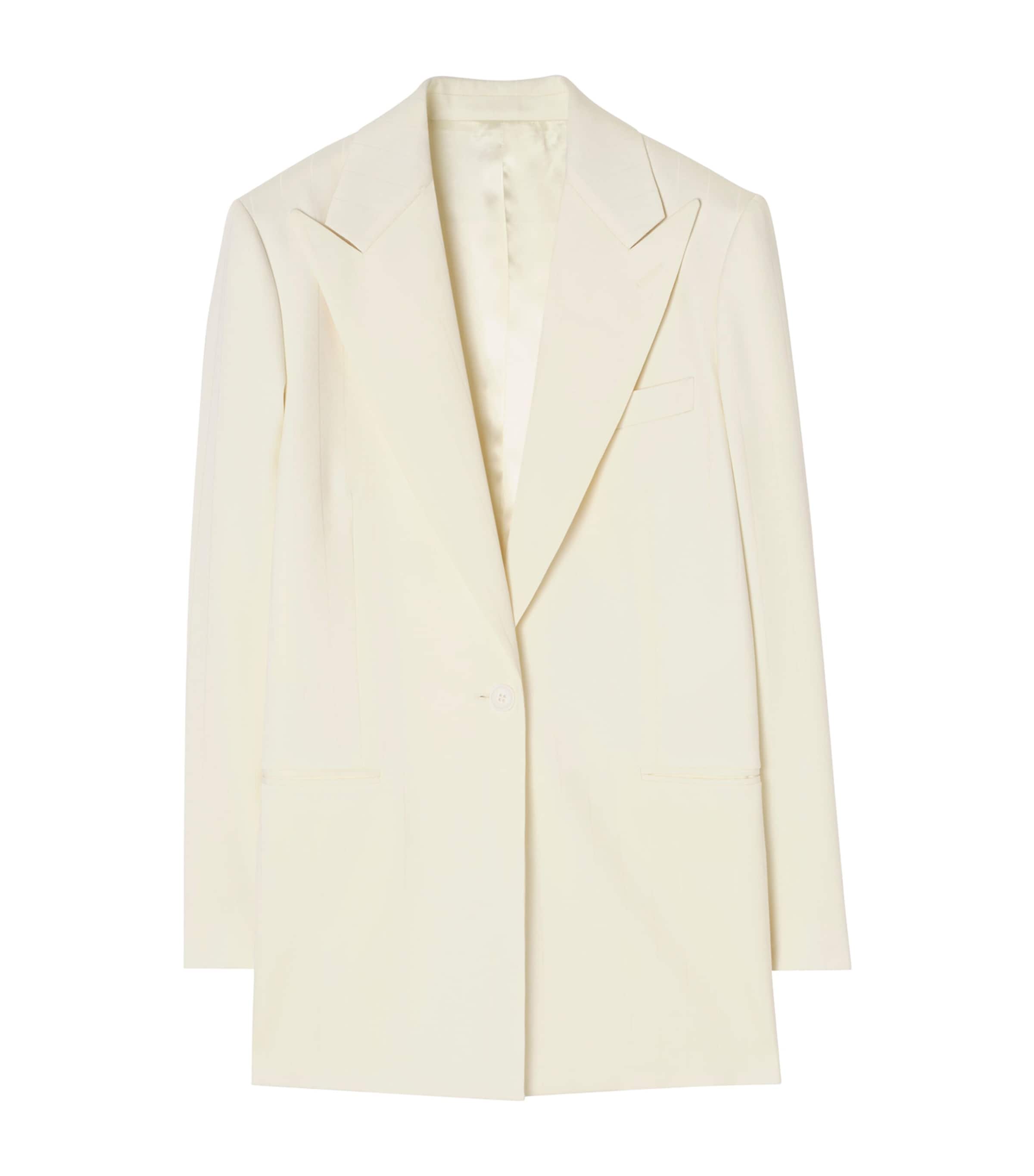 Burberry Womens Wool Grain de Poudre Pinstripe Jacket Cotton White Stripe