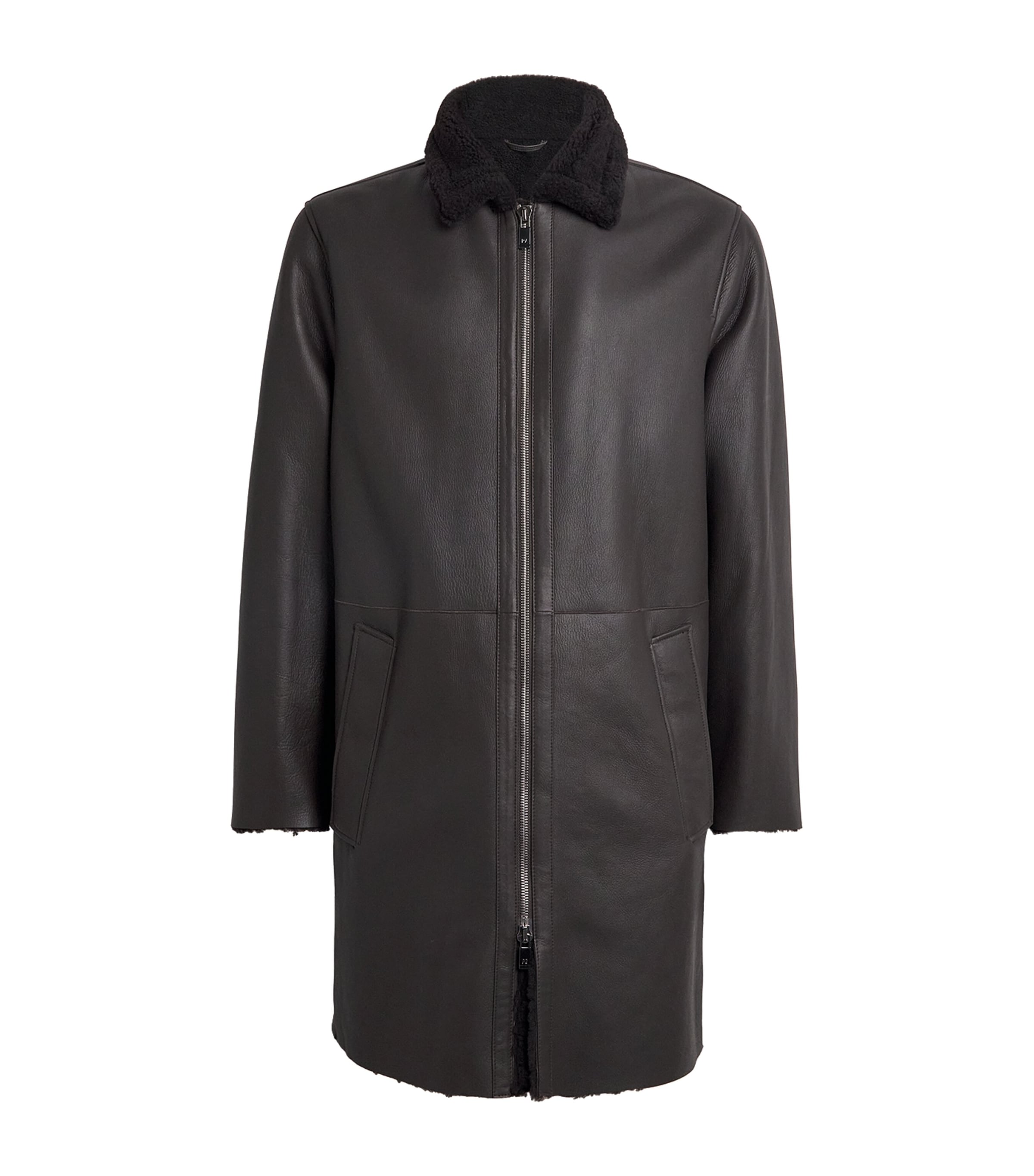 Pal Zileri Mens Lamb Shearling Long Coat Brown