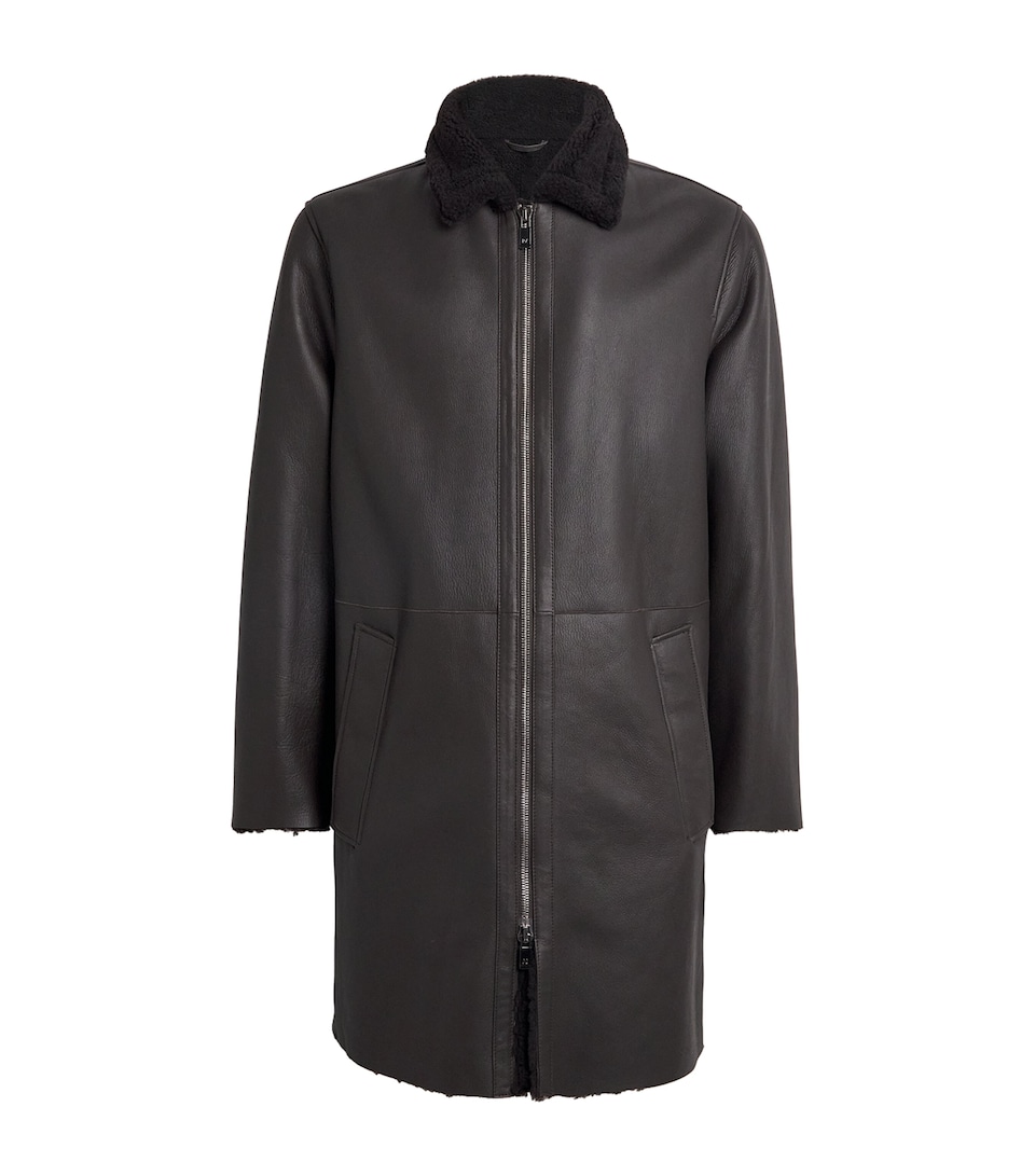Pal Zileri Mens Lamb Shearling Long Coat Brown
