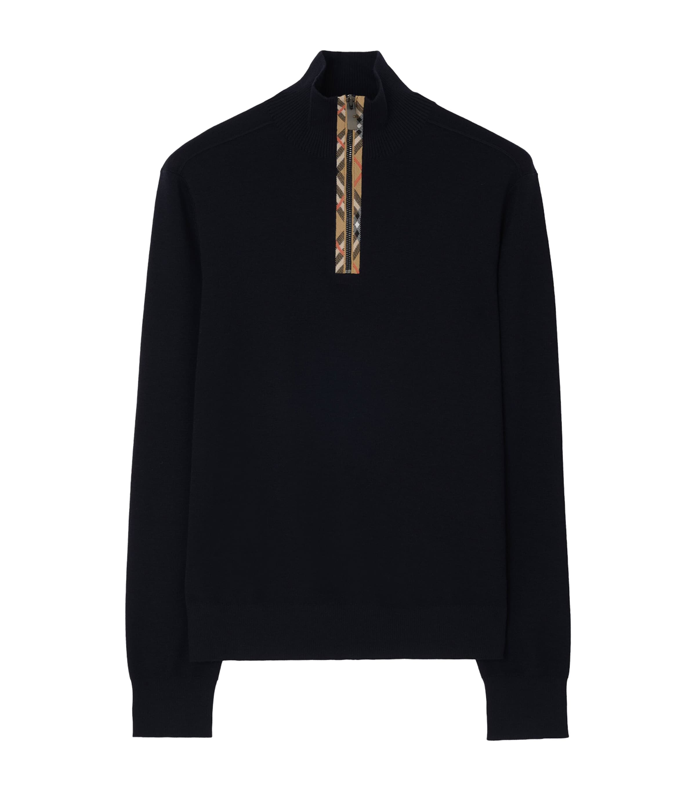 Burberry Mens Wool Quarter-Zip Sweater Navy