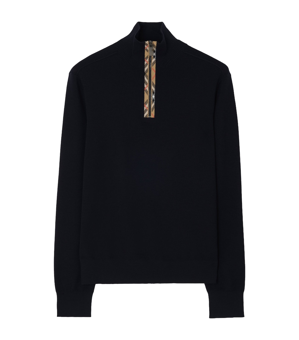 Burberry Mens Wool Quarter-Zip Sweater Navy