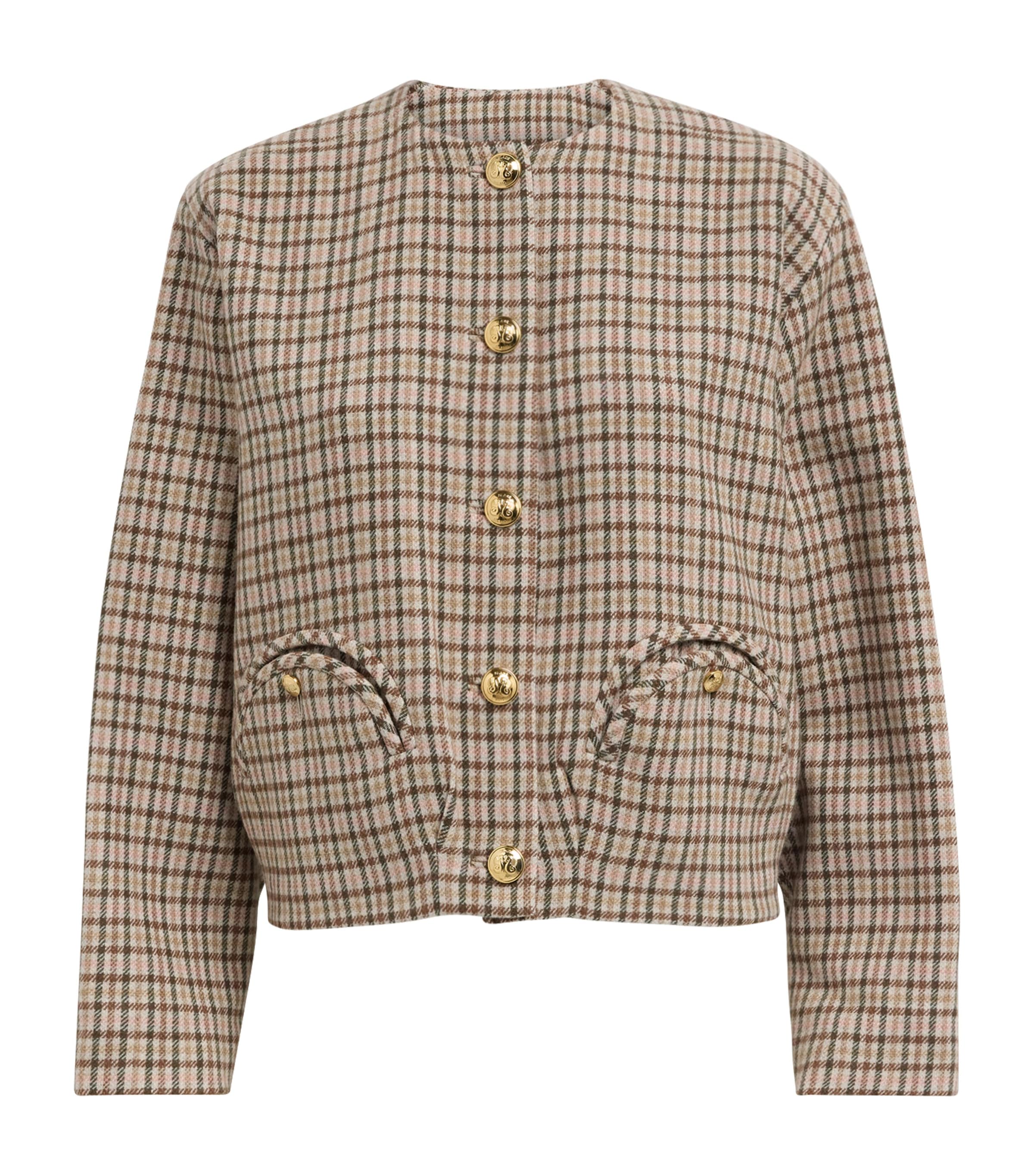 Blazé Milano Womens Virgin Wool-Cashmere Check Altai Jacket Grey Mix