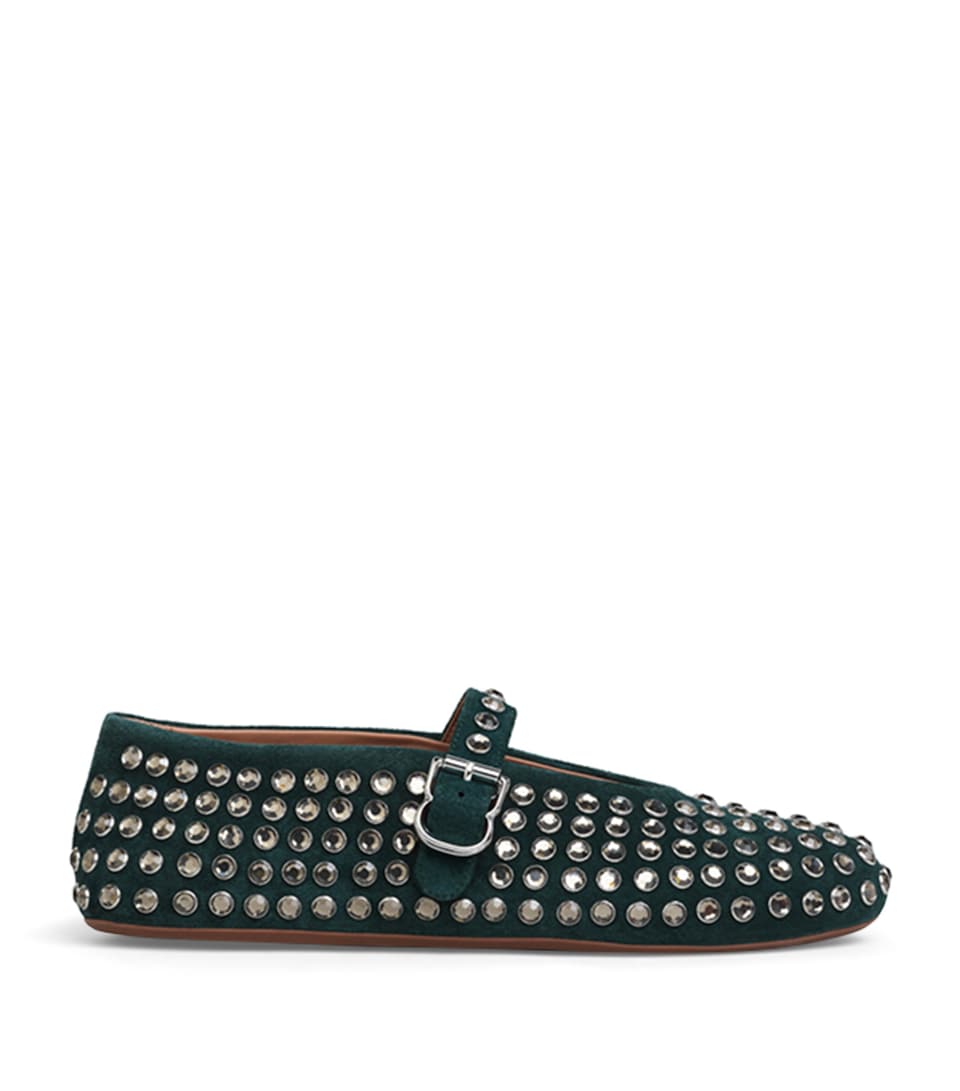 Alaïa Suede Embellished Ballet Flats Vert Foret