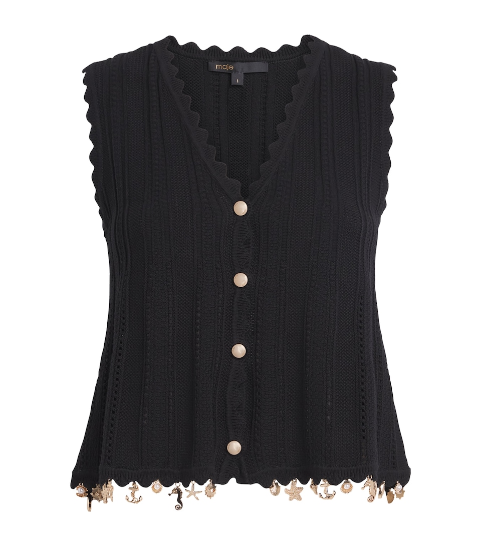 Maje Womens Charm-Embellished Sleeveless Cardigan Black