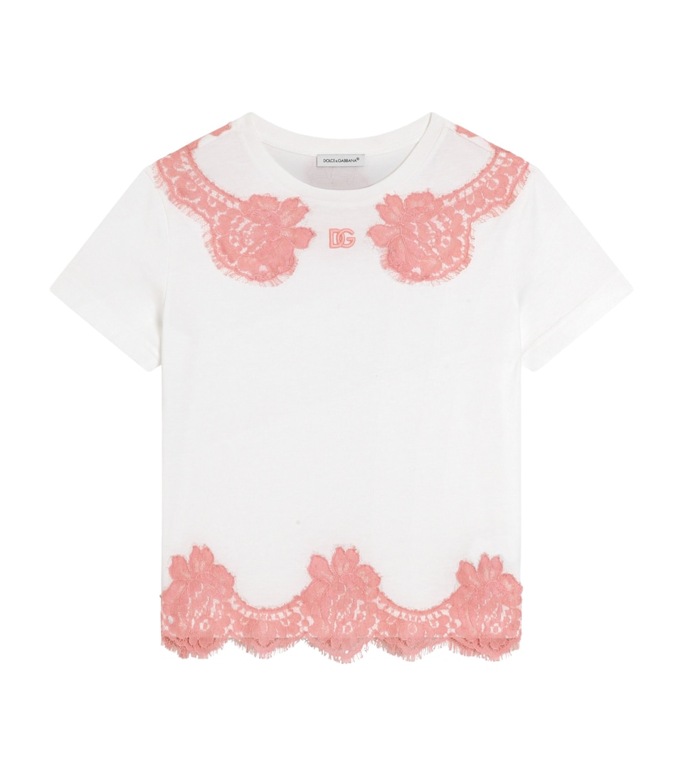 Dolce&Gabbana Kids Cotton-Lace Logo T-Shirt (8-12+ Years) White