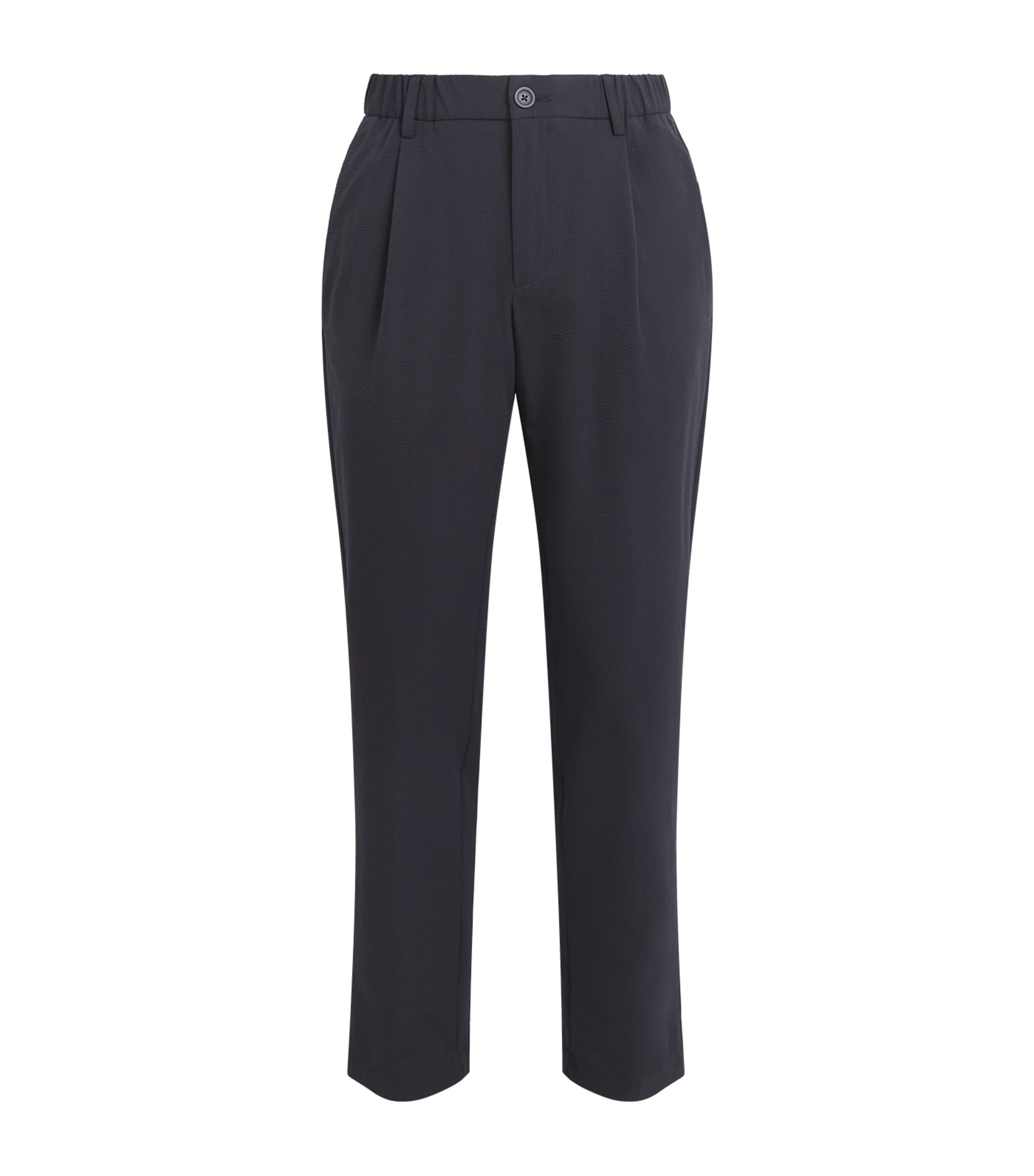 Seersucker Drawstring-Adjustable Trousers