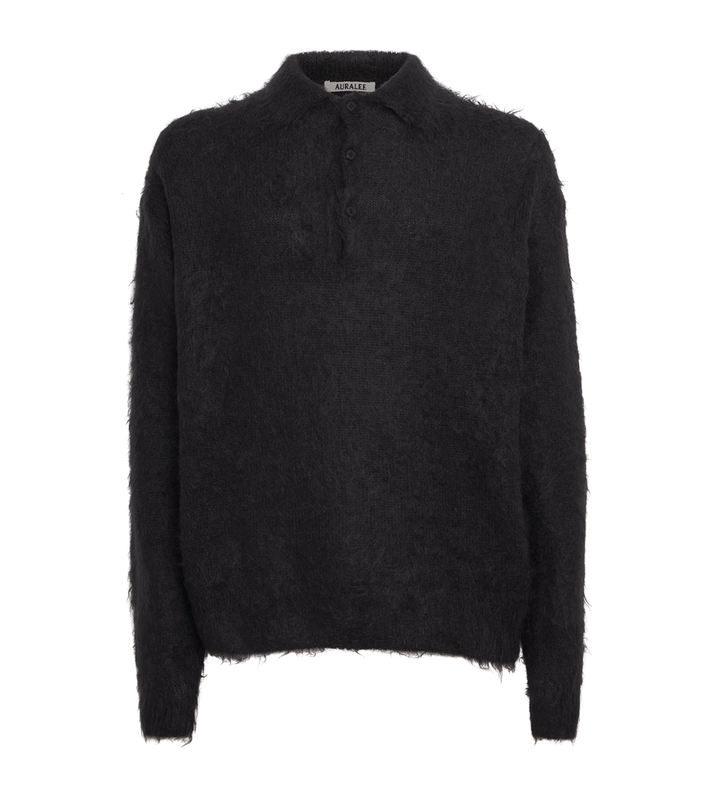Super Kid Mohair-Wool Brushed Polo Sweater