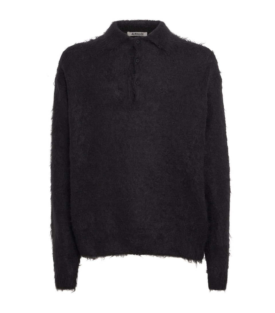 Super Kid Mohair-Wool Brushed Polo Sweater