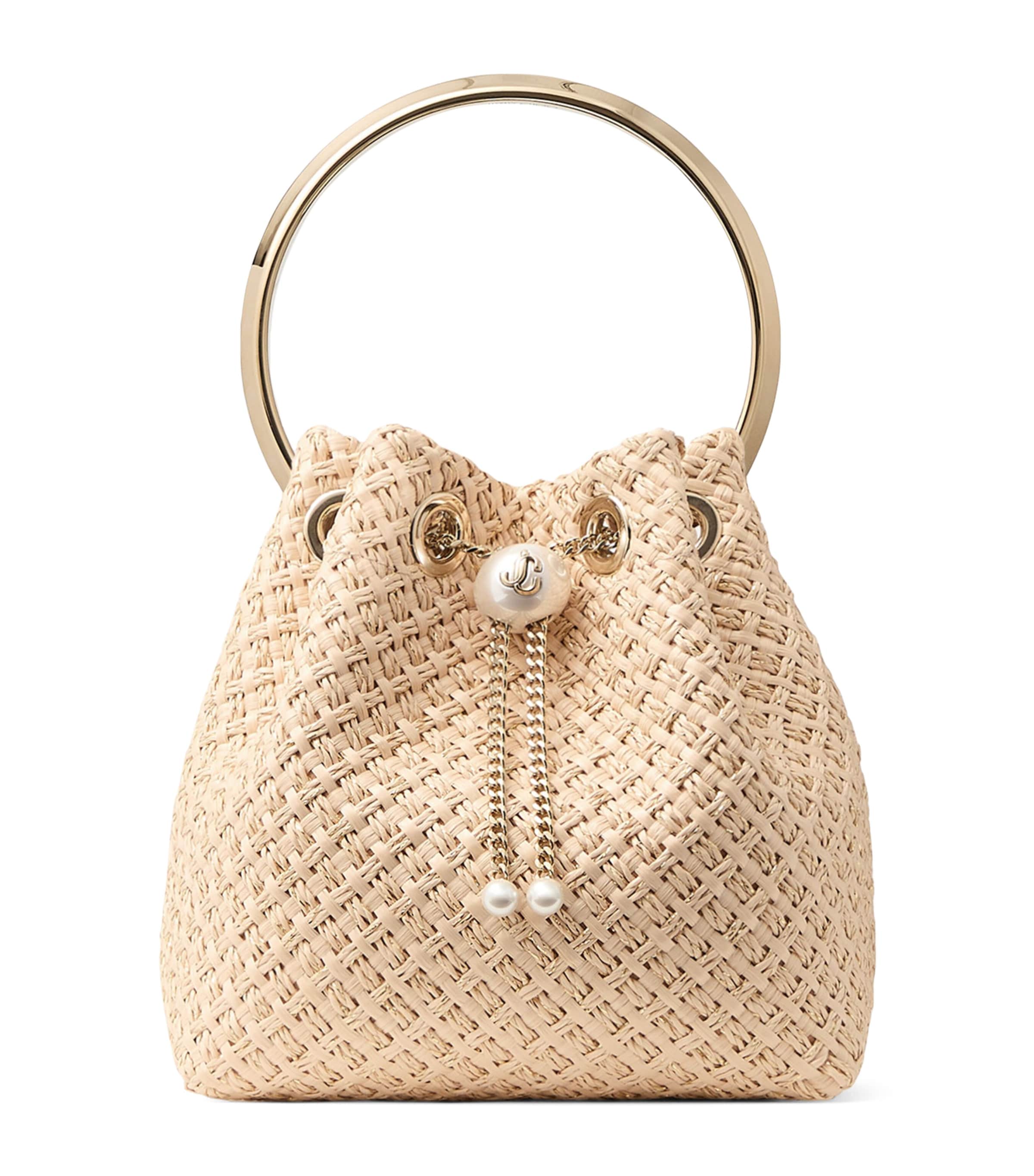 Jimmy Choo Raffia Bon Bon Top-Handle Bag Natural/gold/light G