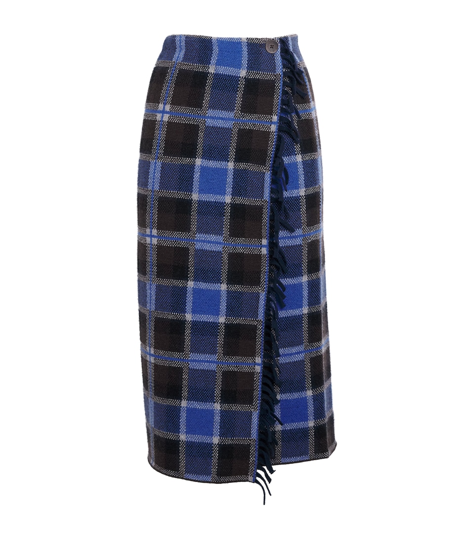 Guest In Residence Womens Cashmere Tartan Wrap Midi Skirt Reservoir Combo
