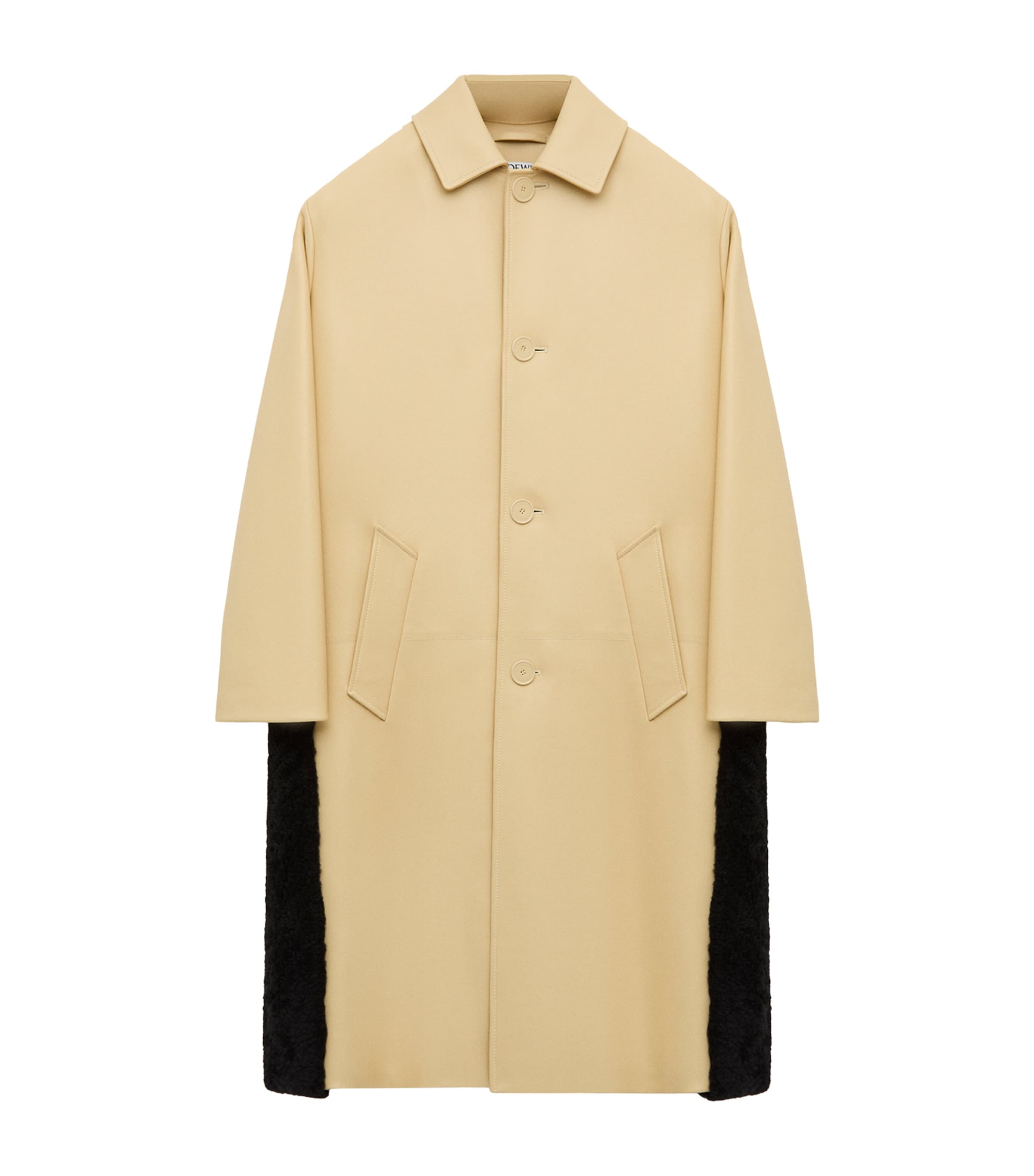 LOEWE Womens Nappa Lambskin Shearling-Trim Coat Light Yellow