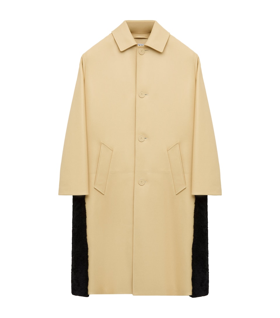 LOEWE Womens Nappa Lambskin Shearling-Trim Coat Light Yellow