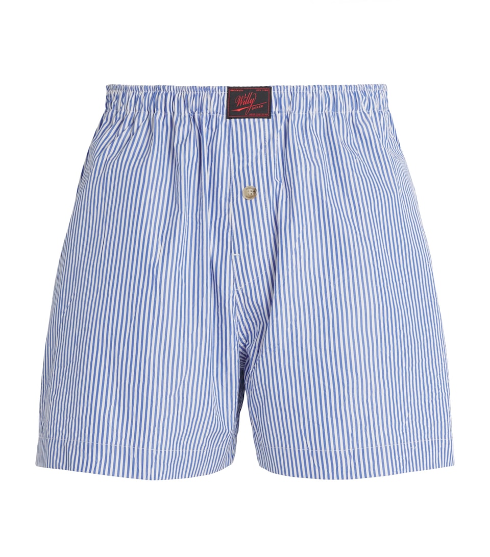 Willy Chavarria Mens Stripe Woven Boxers Sail Blue Stripe