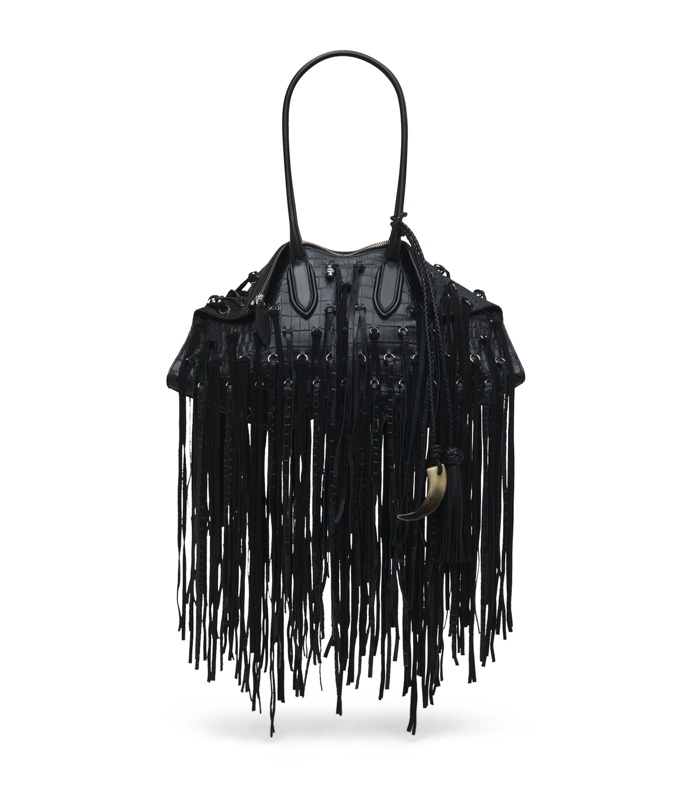 Fringed Embellished Manta Top-Handle Bag