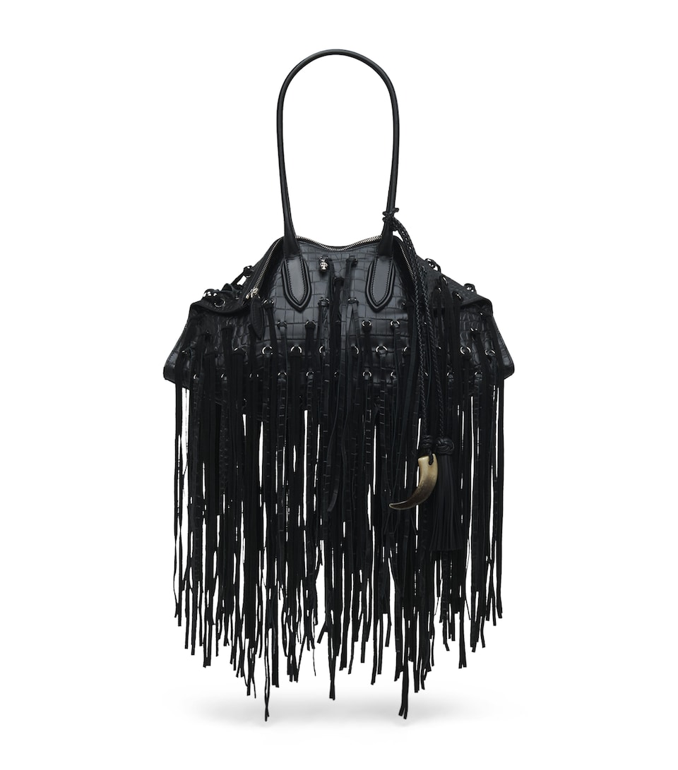 Fringed Embellished Manta Top-Handle Bag