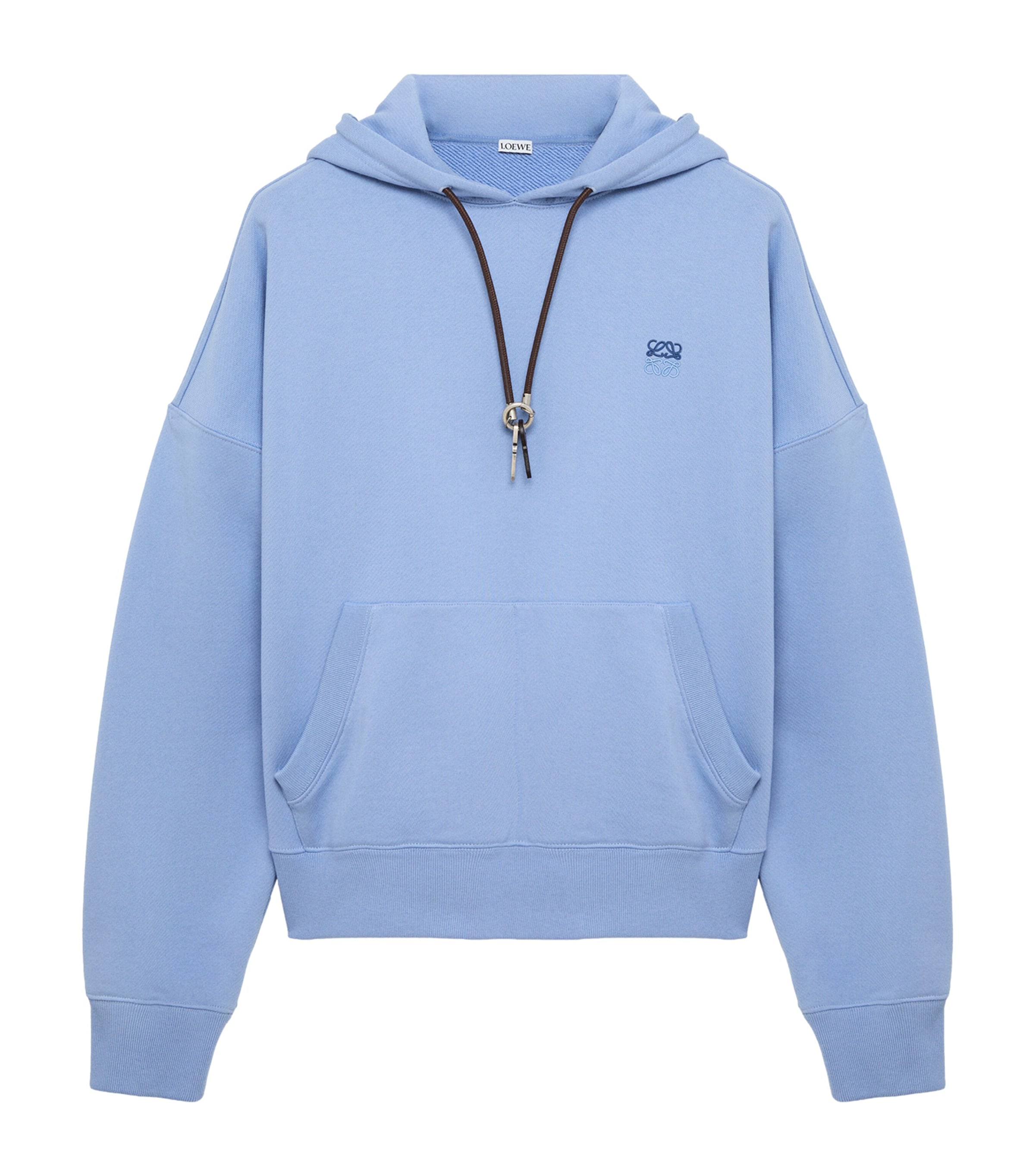 LOEWE Mens Cotton Key-Detail Anagram Hoodie Light Blue