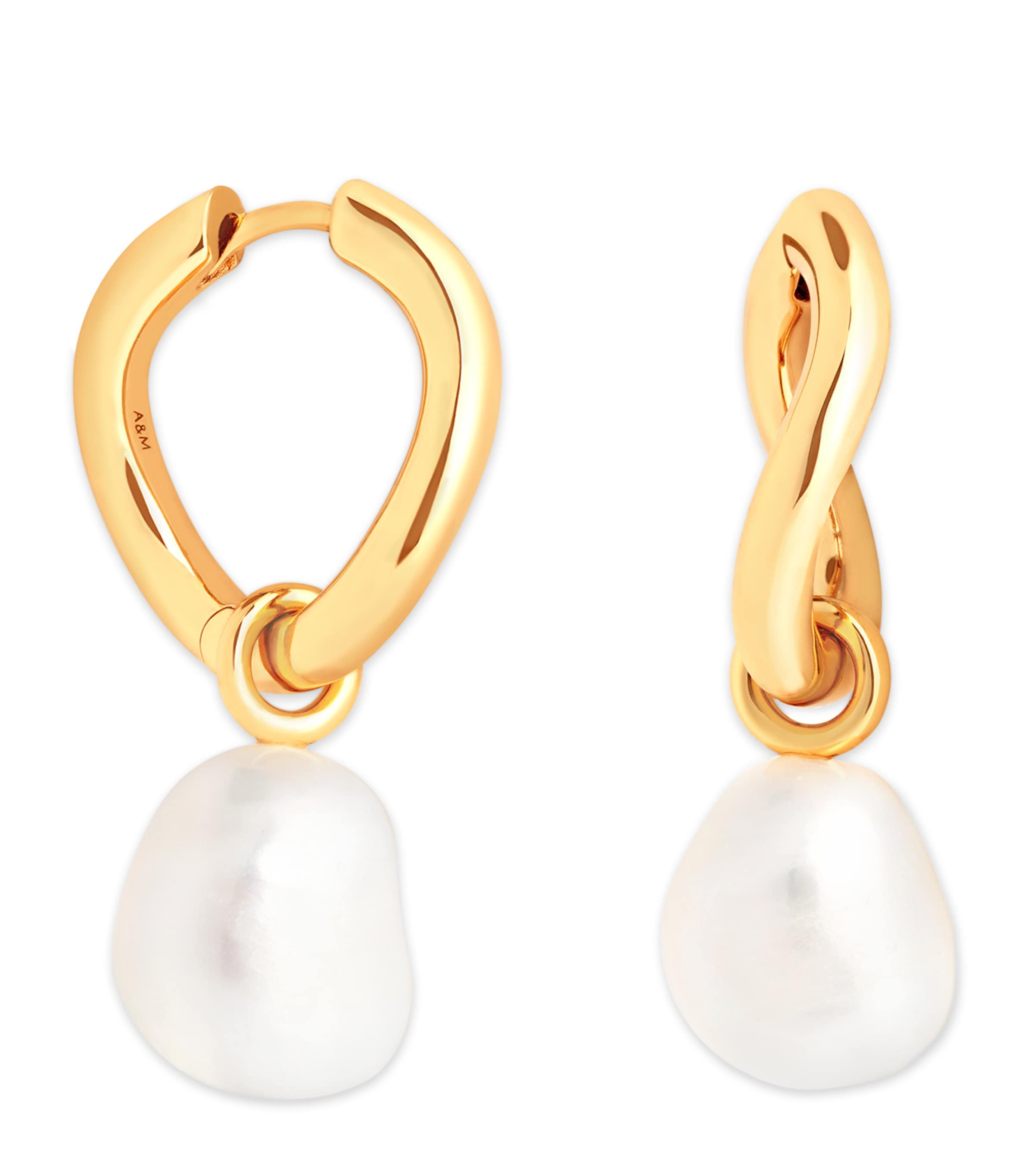 Gold-Plated Silver and Pearl Hoop Earrings