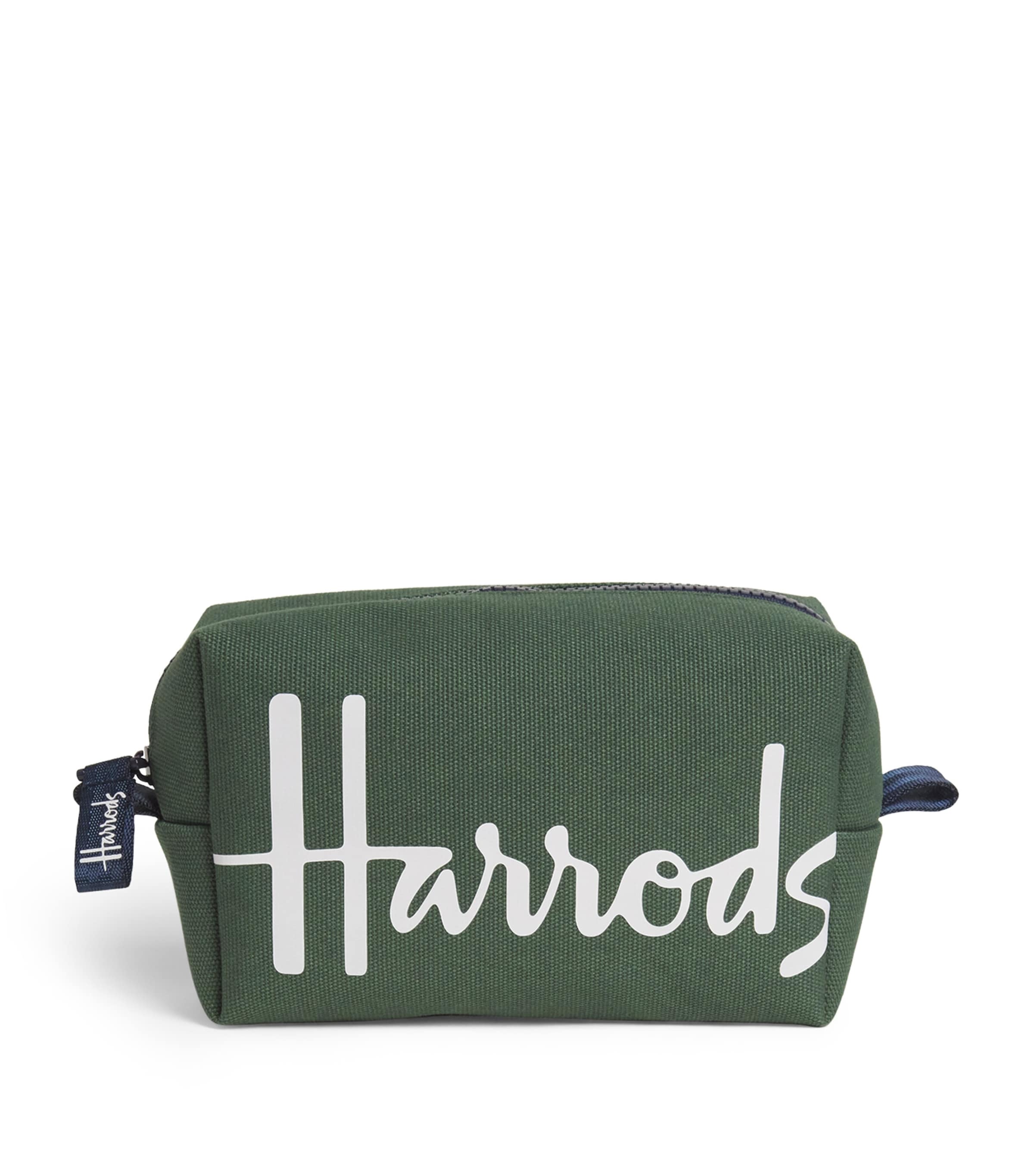 Harrods Cotton Logo Cosmetics Bag Dark Green
