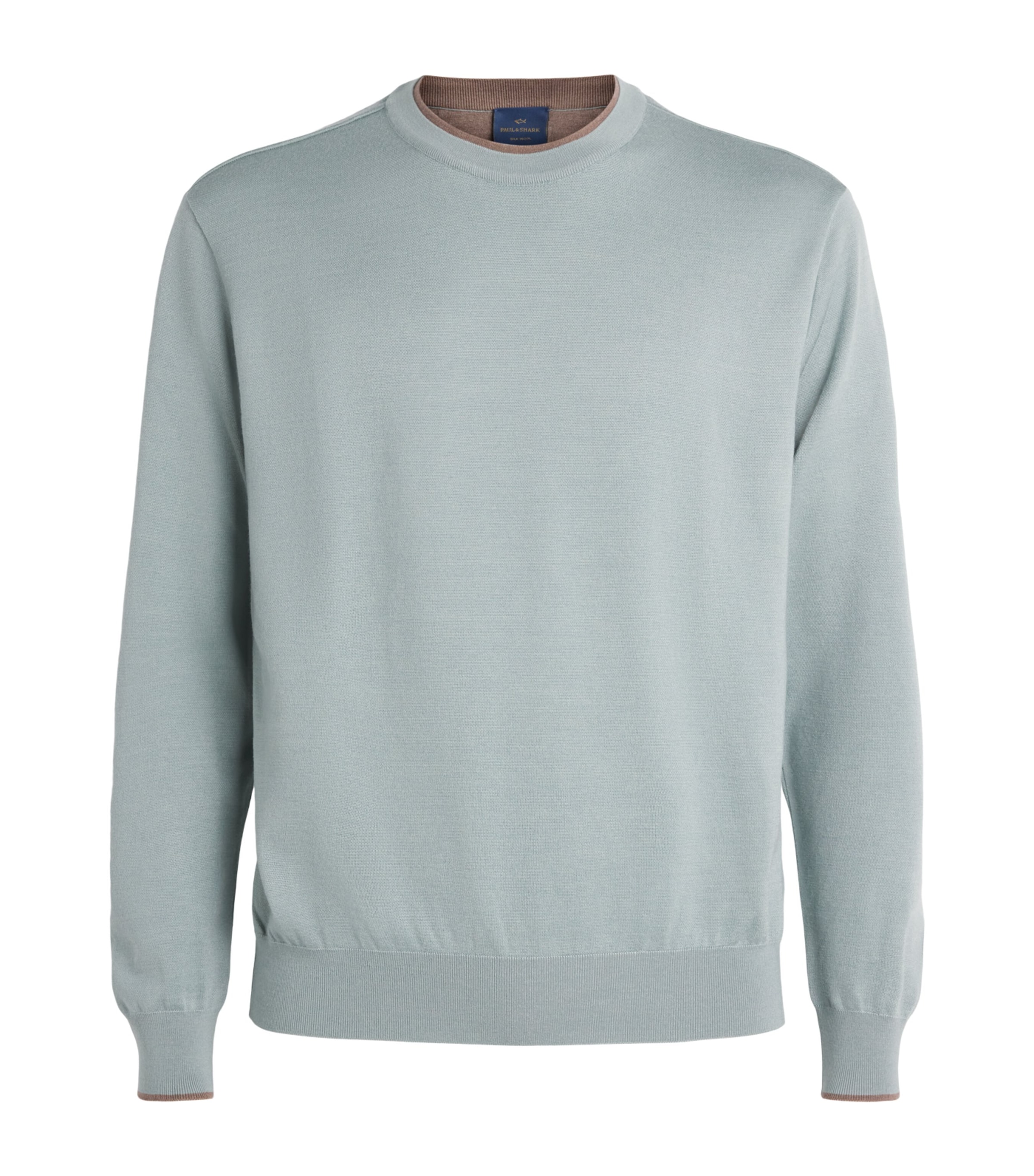 Paul & Shark Mens Virgin Wool-Silk Crew-Neck Sweater Grey Green