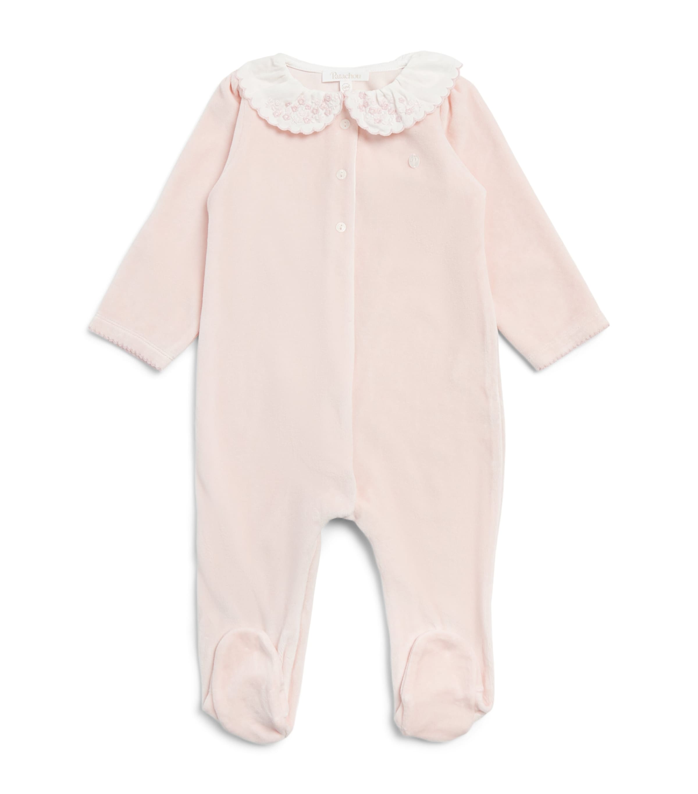 Patachou Embroidered-Collar All-in-One (0-24 Months) Sweet Pink
