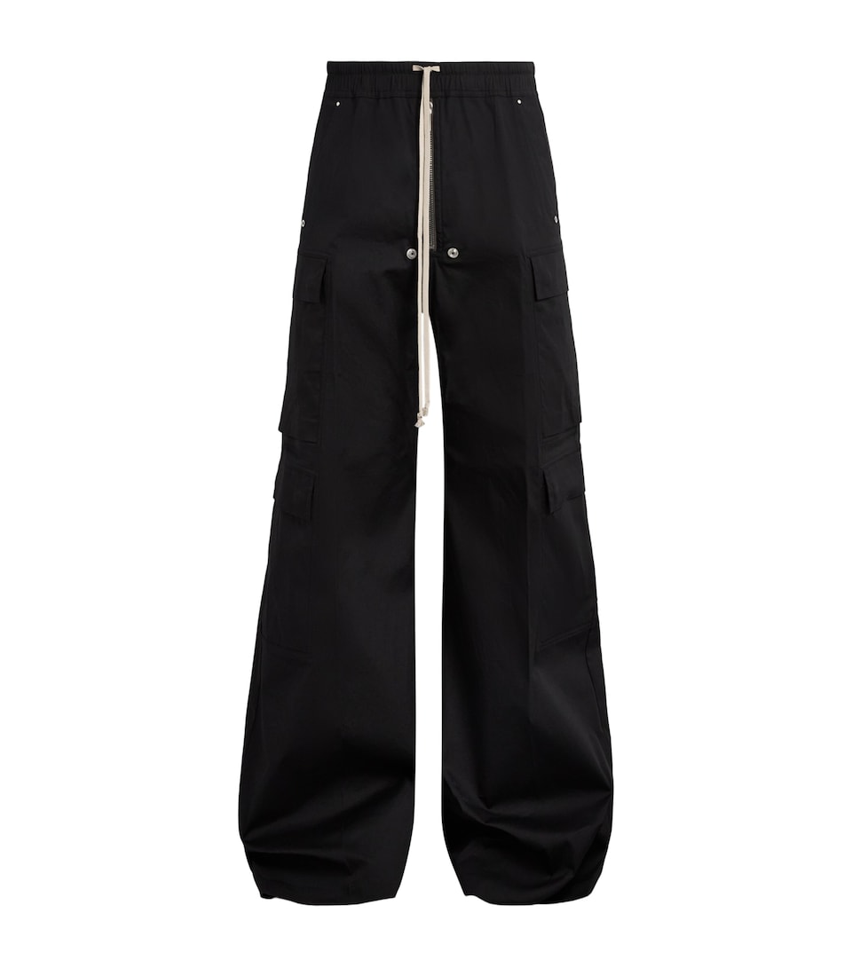 Rick Owens Mens Stretch-Cotton Wide-Leg Cargobelas Trousers Black