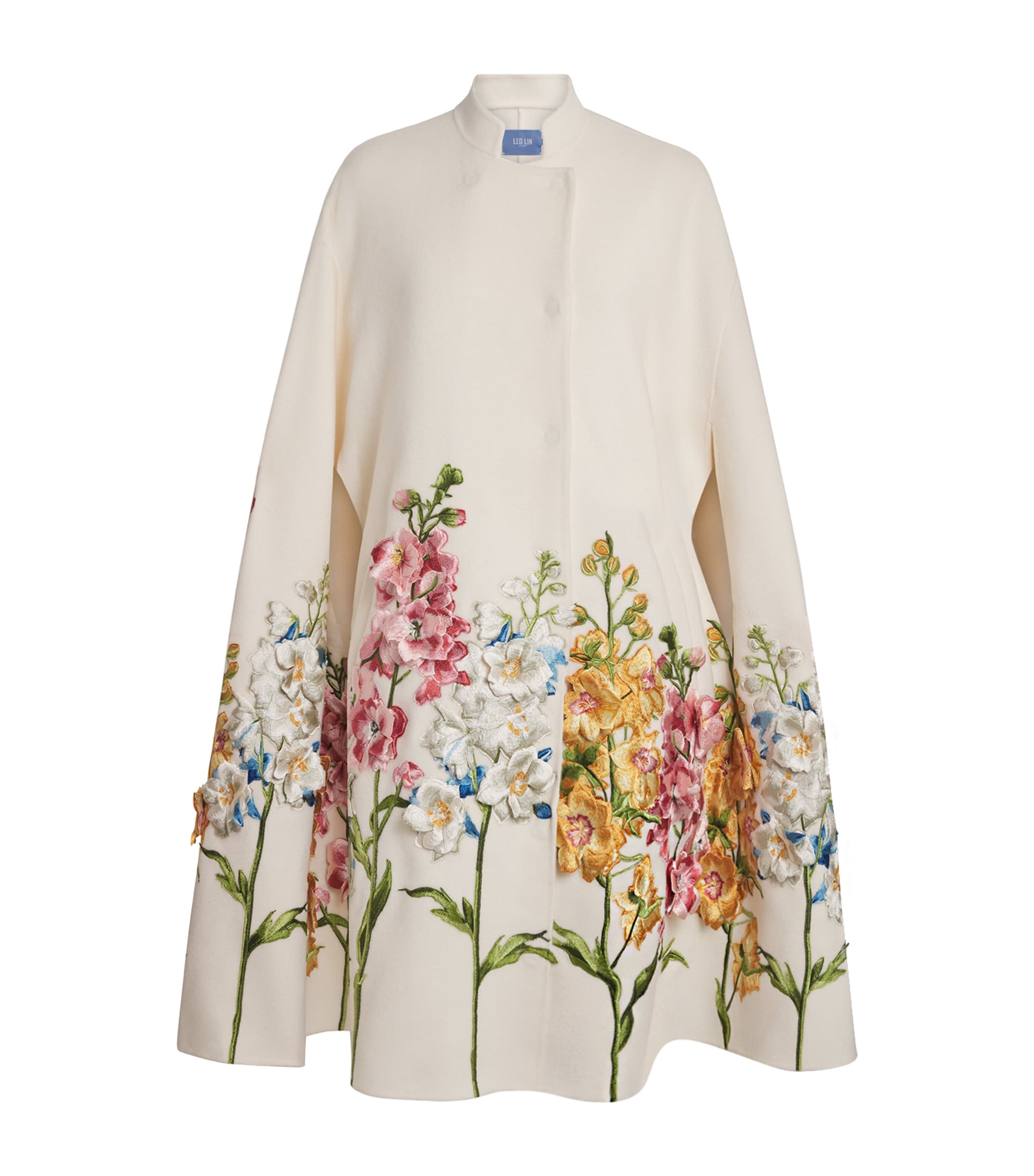 LEO LIN Womens Wool Floral Embroidered Clover Cape Coat Snapdrgn Prnt In Snw