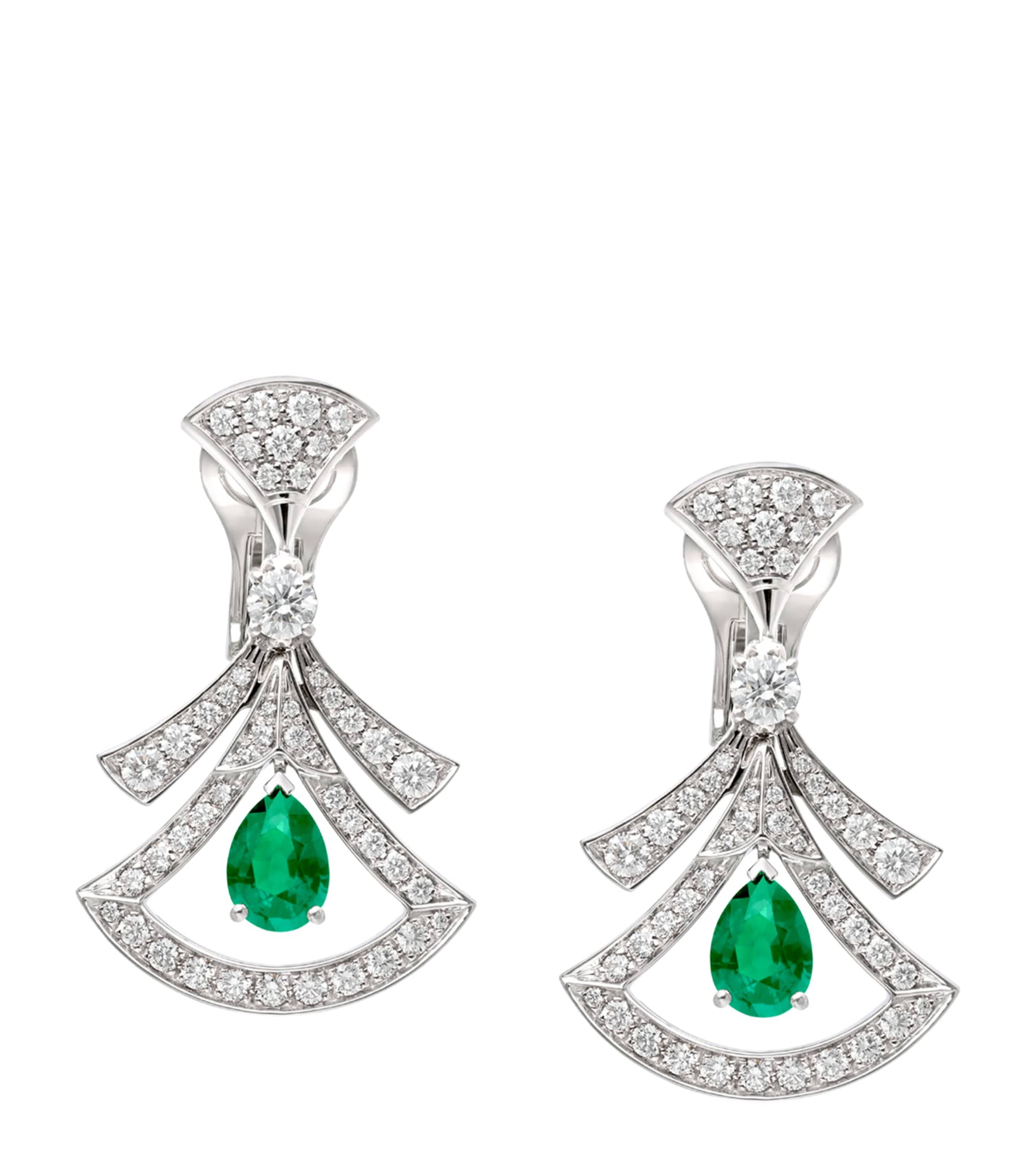 White Gold, Diamond and Emerald Divas’ Dream Openwork Earrings