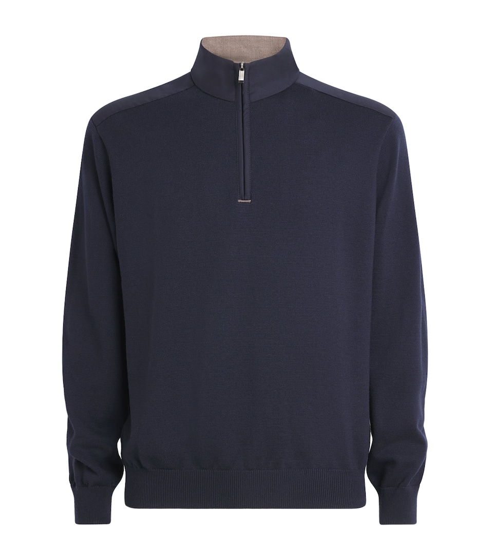 Paul & Shark Mens Virgin Wool Quarter-Zip Sweater Blu Scuro Tortra