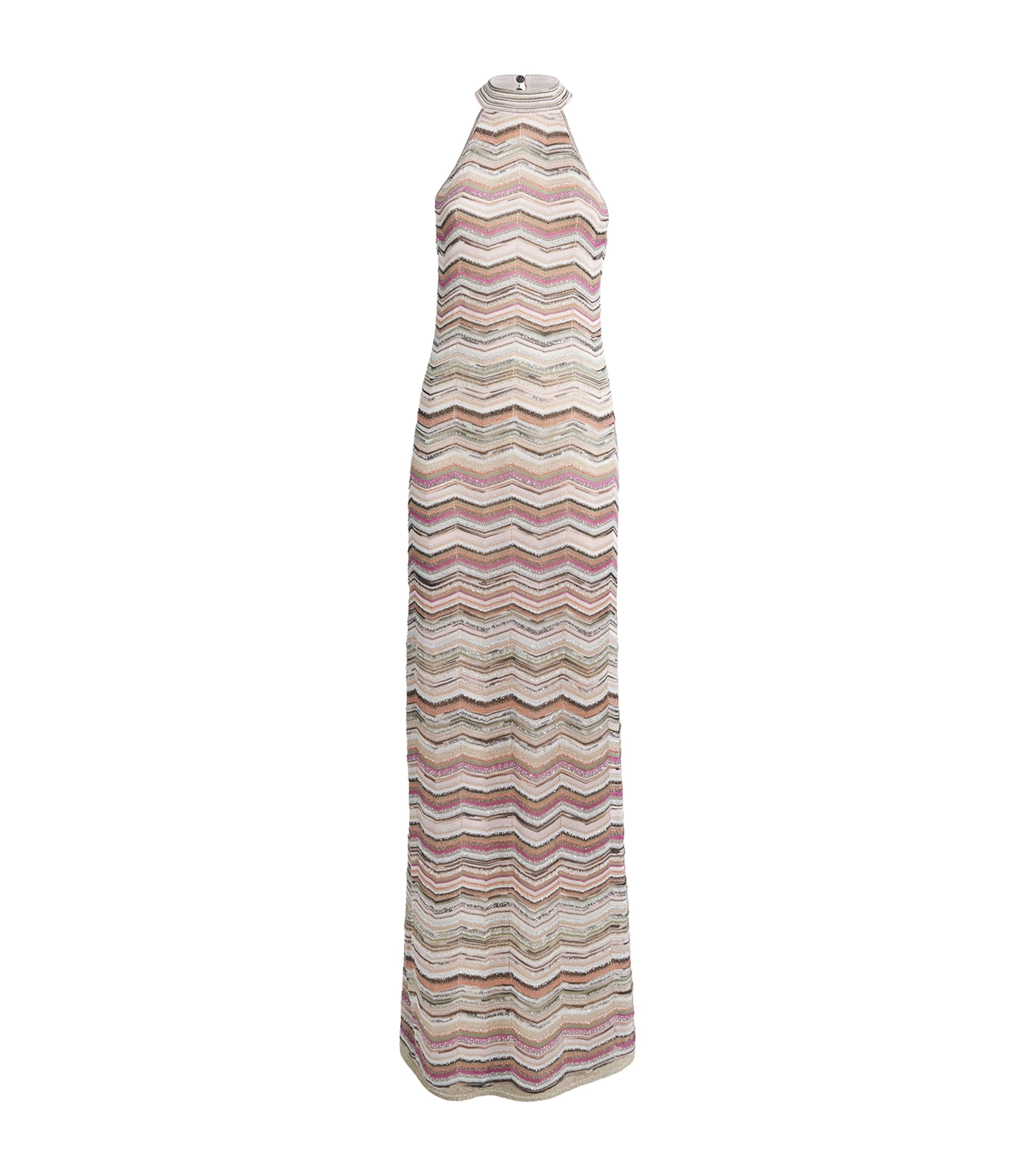 Missoni Womens Chevron Halterneck Maxi Dress Smspn Mltclr Lgt Tns