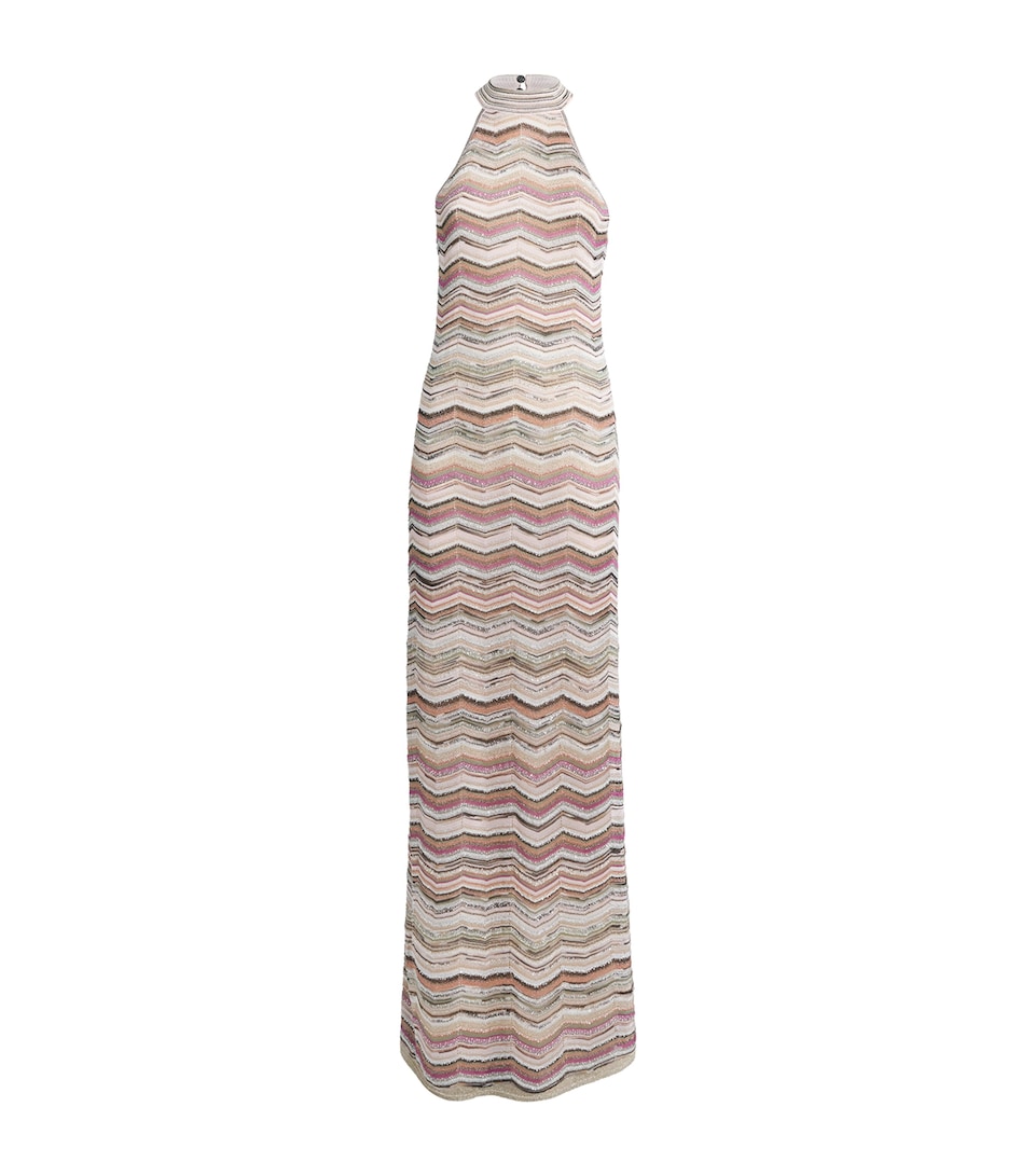 Missoni Womens Chevron Halterneck Maxi Dress Smspn Mltclr Lgt Tns