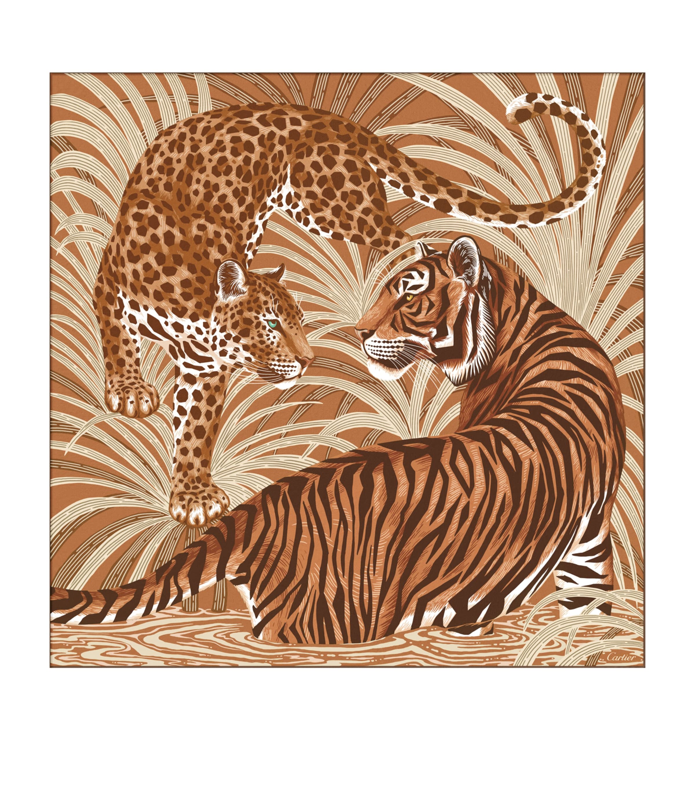 Cartier Silk Panthère and Tigre Square Scarf Neutral