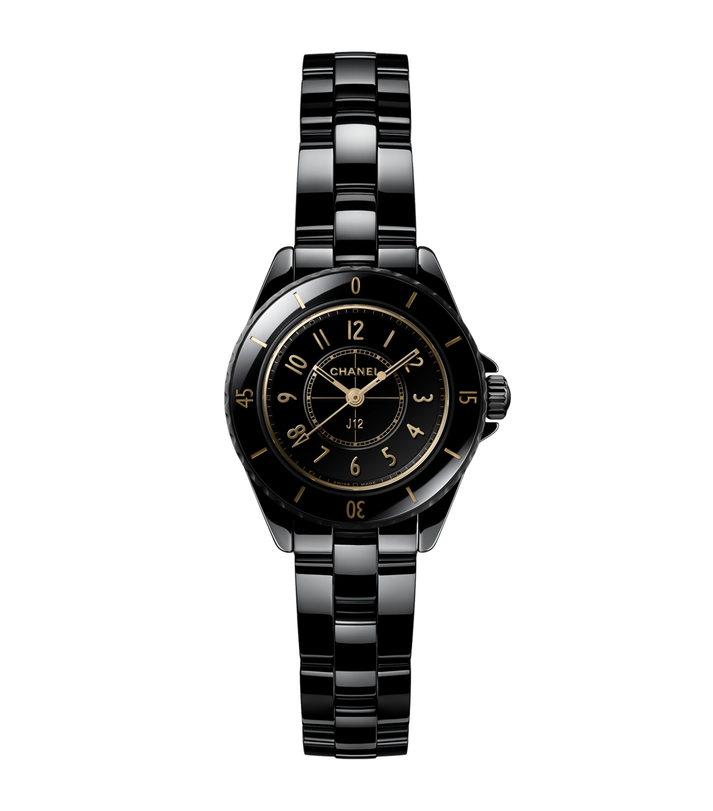 CHANEL Ceramic and Steel J12 Golden Black Watch 28mm