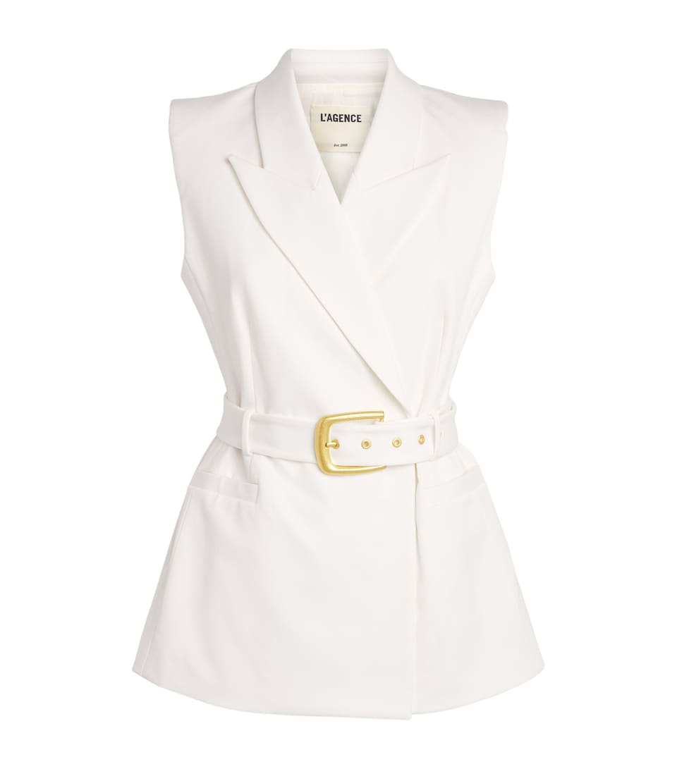 L'Agence Womens Belted Emerly Waistcoat Whit White
