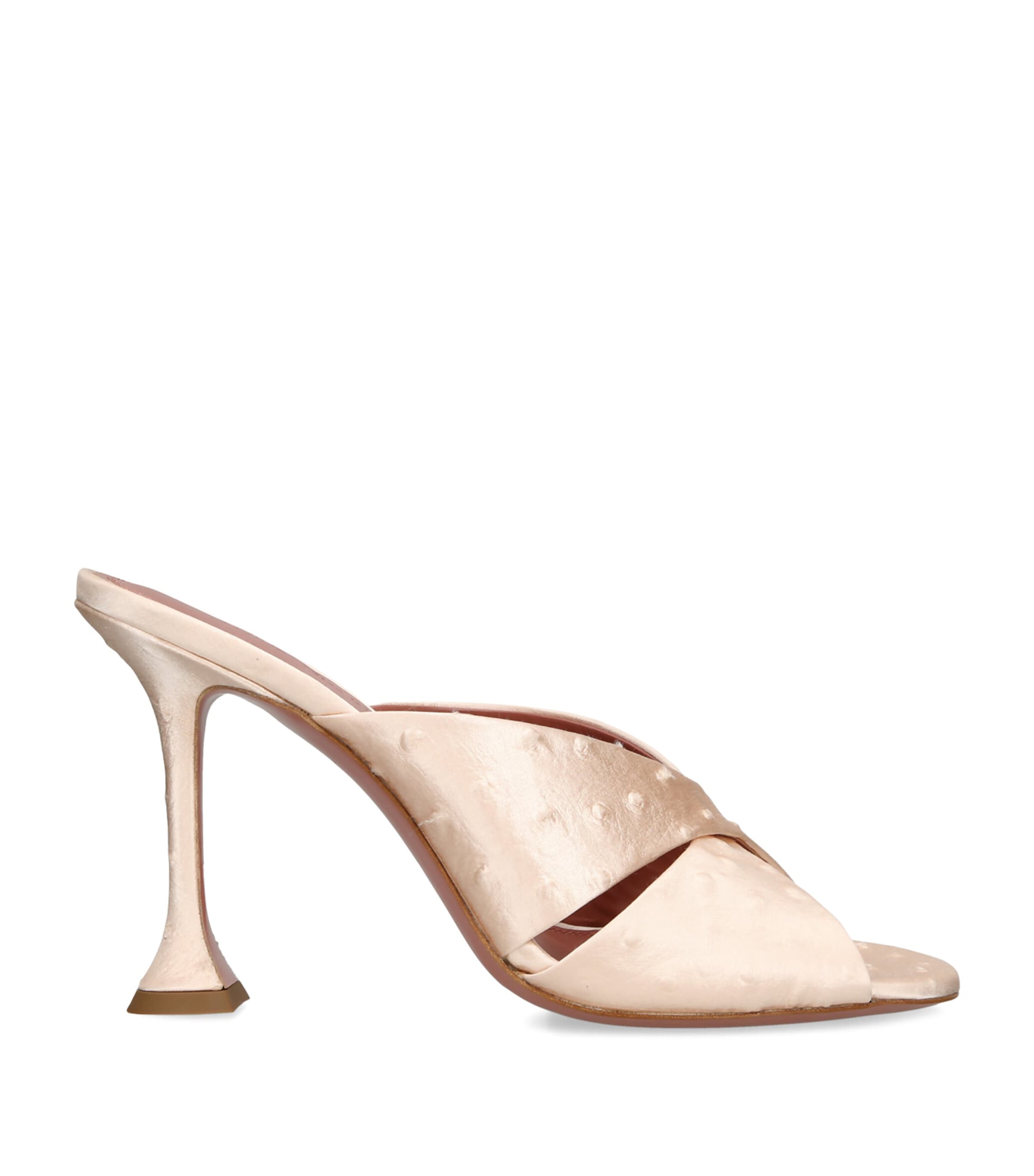 Amina Muaddi Embossed Satin Salma Heeled Mules 95 Champagne